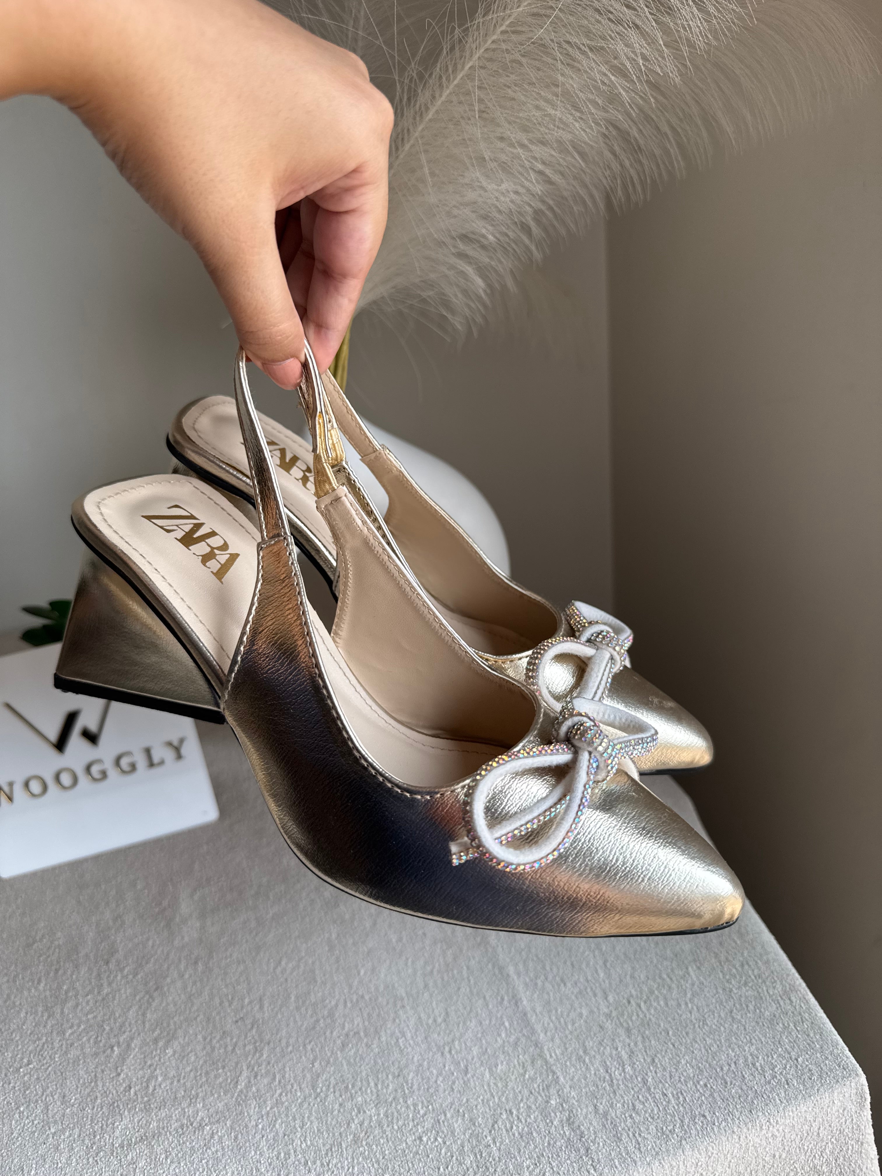Zara Statement Bow Heels - Champagne