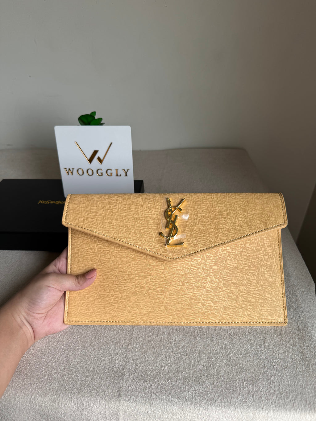 Premium Quality YSL Pouch with Box Packing - Butter Yellow