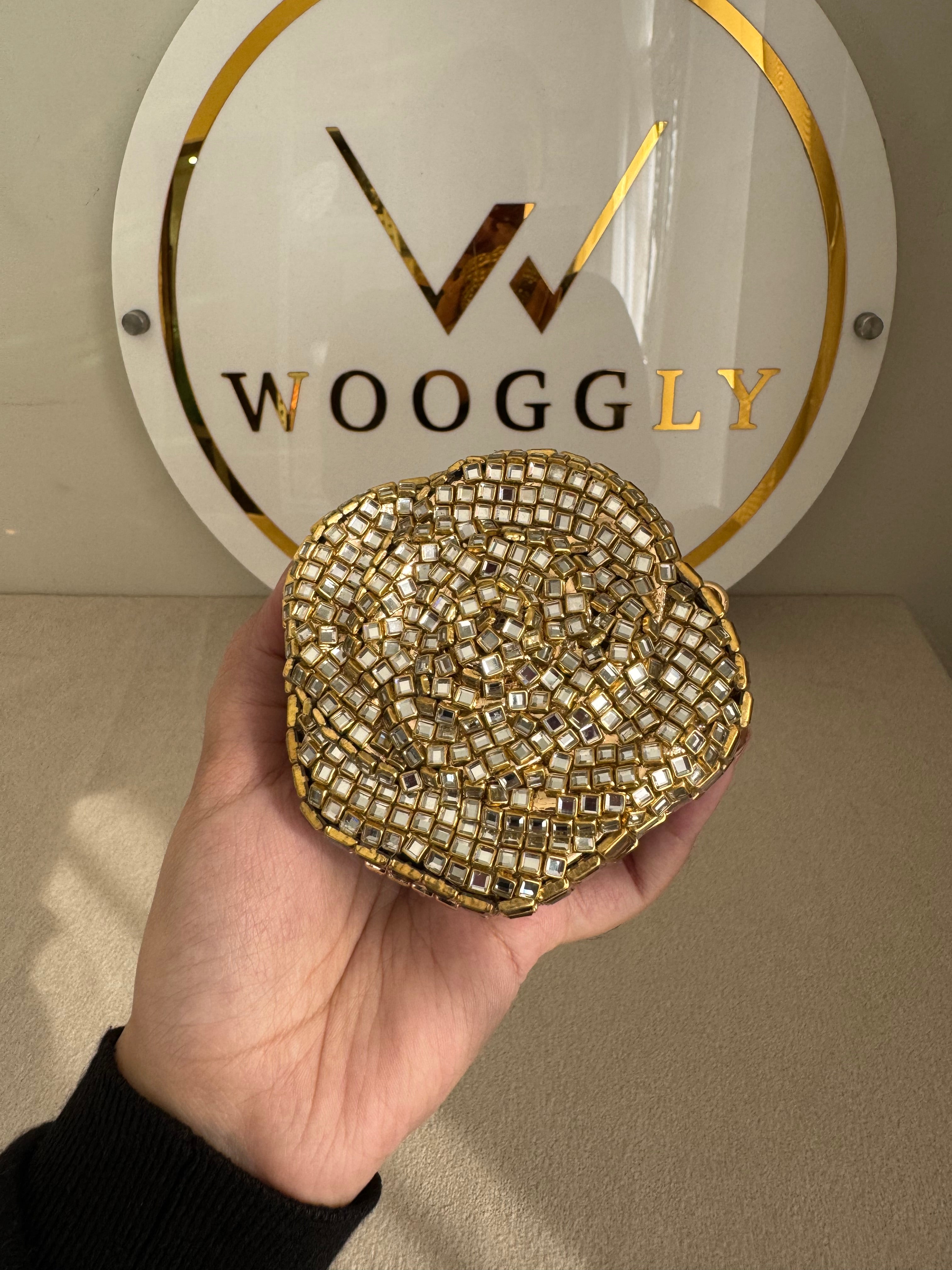 Kundan Flower Clutch - Gold with Chain