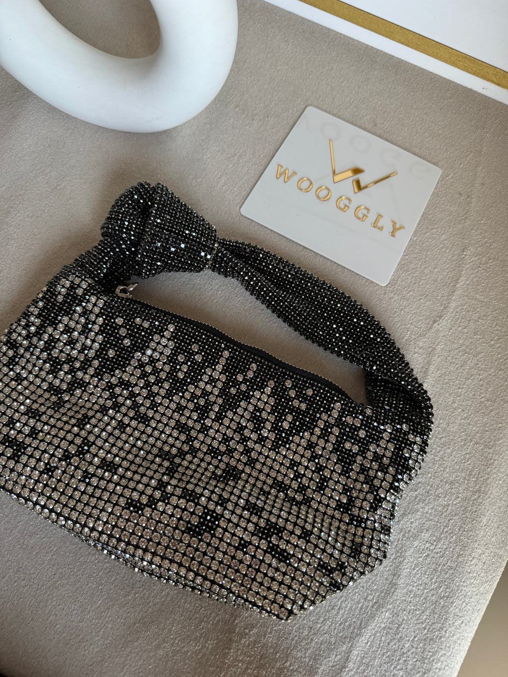 Party Wear Rhinestone Bow Bag - Black