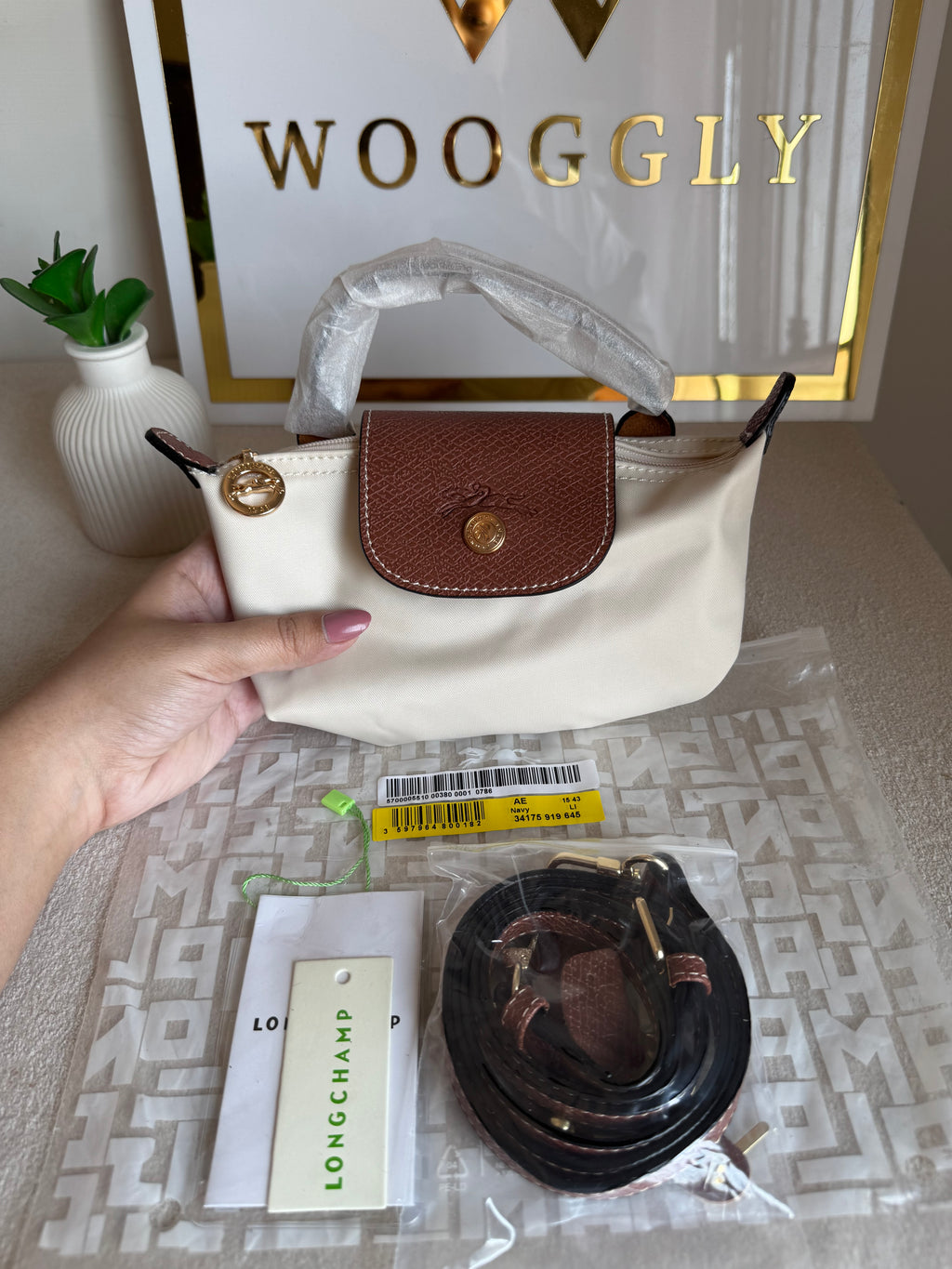 Premium LongChamp Crossbody Bag with Strap - Paper White (WITH BRAND LOGO)
