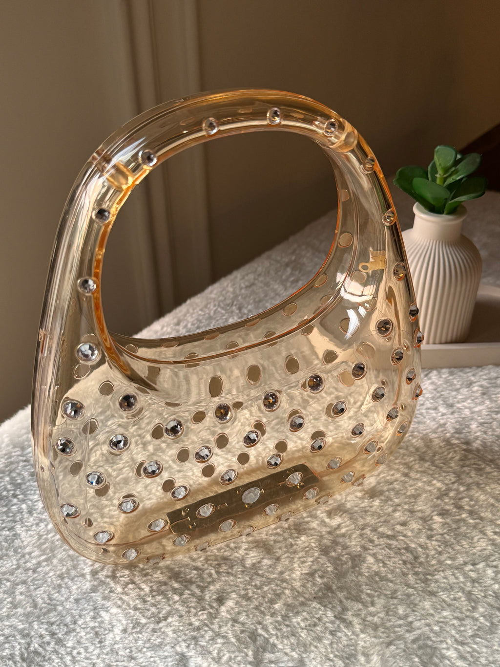 Glimmer Clutch (Champagne) with Long Chain