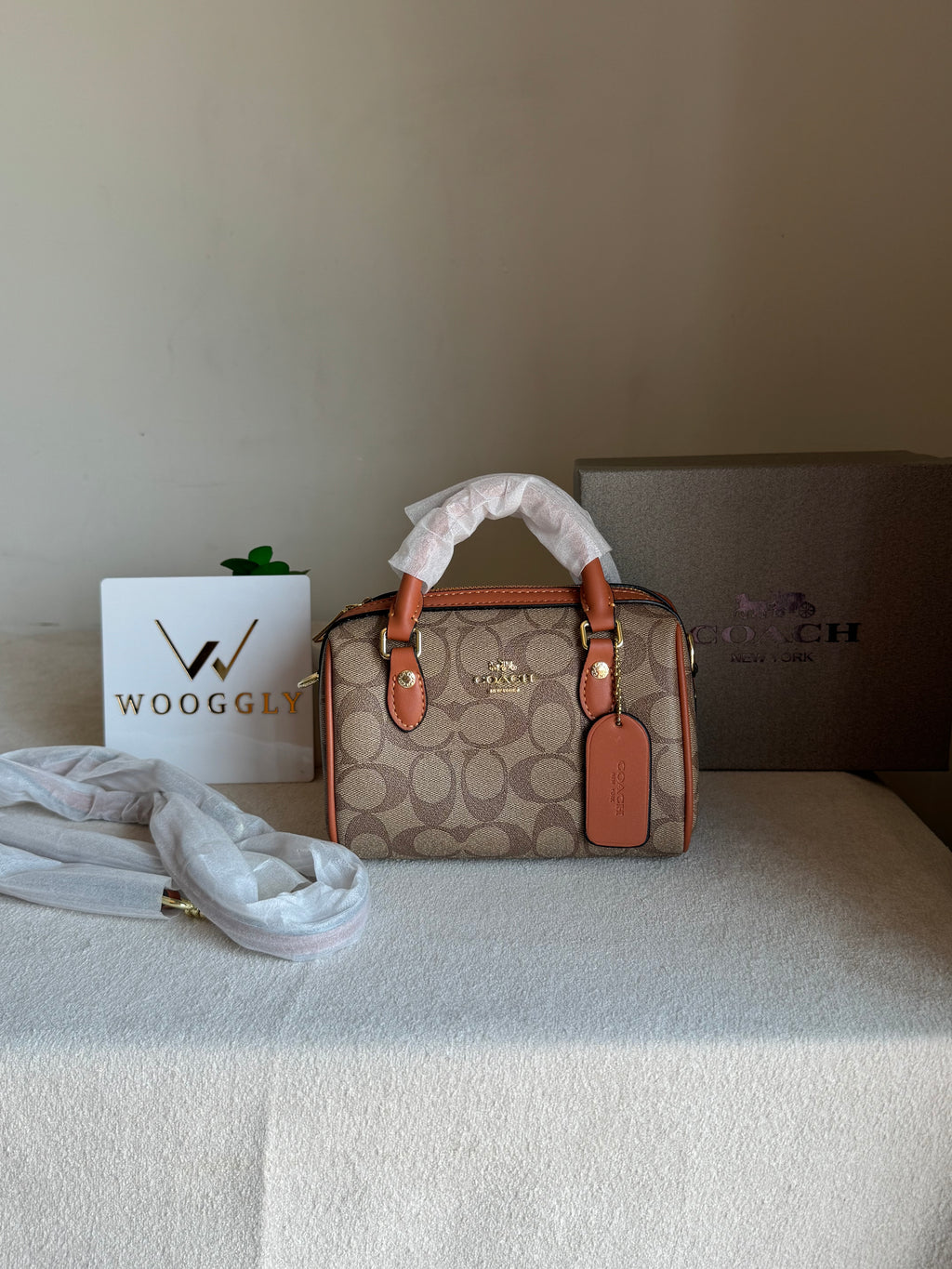 COACH Mini Duffle Bag PREMIUM with Long Strap Apricot Brown - BOX PACKING