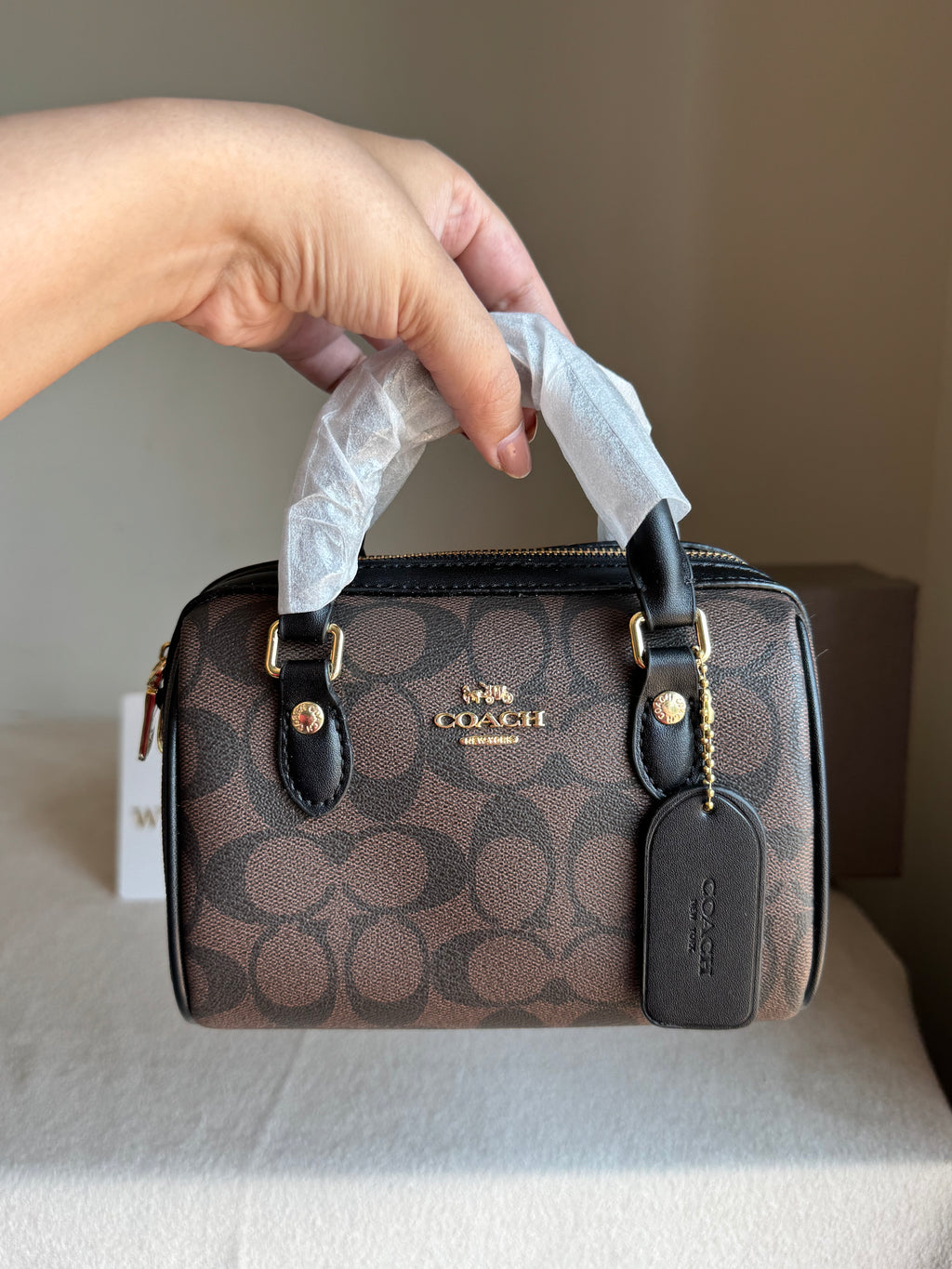 COACH Mini Duffle Bag PREMIUM with Long Strap Signature Brown - BOX PACKING