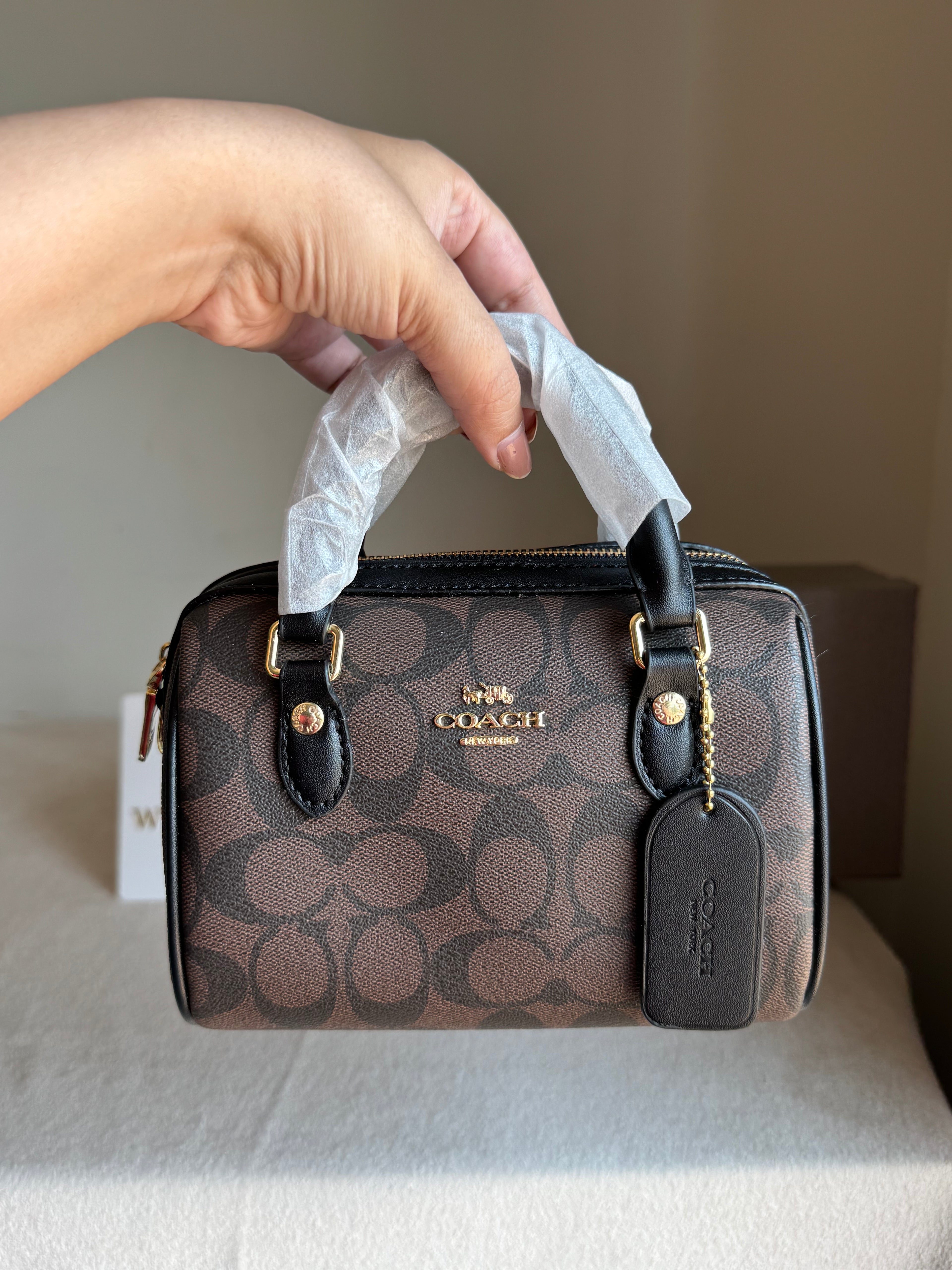 COACH Mini Duffle Bag PREMIUM with Long Strap Signature Brown - BOX PACKING