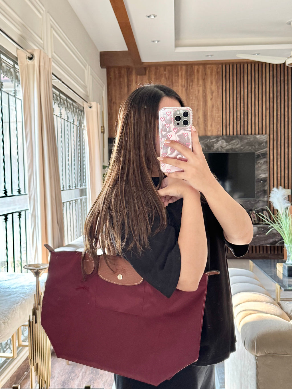 Longchamp Tote LARGE - Wine Red (WITH BRAND LOGO)