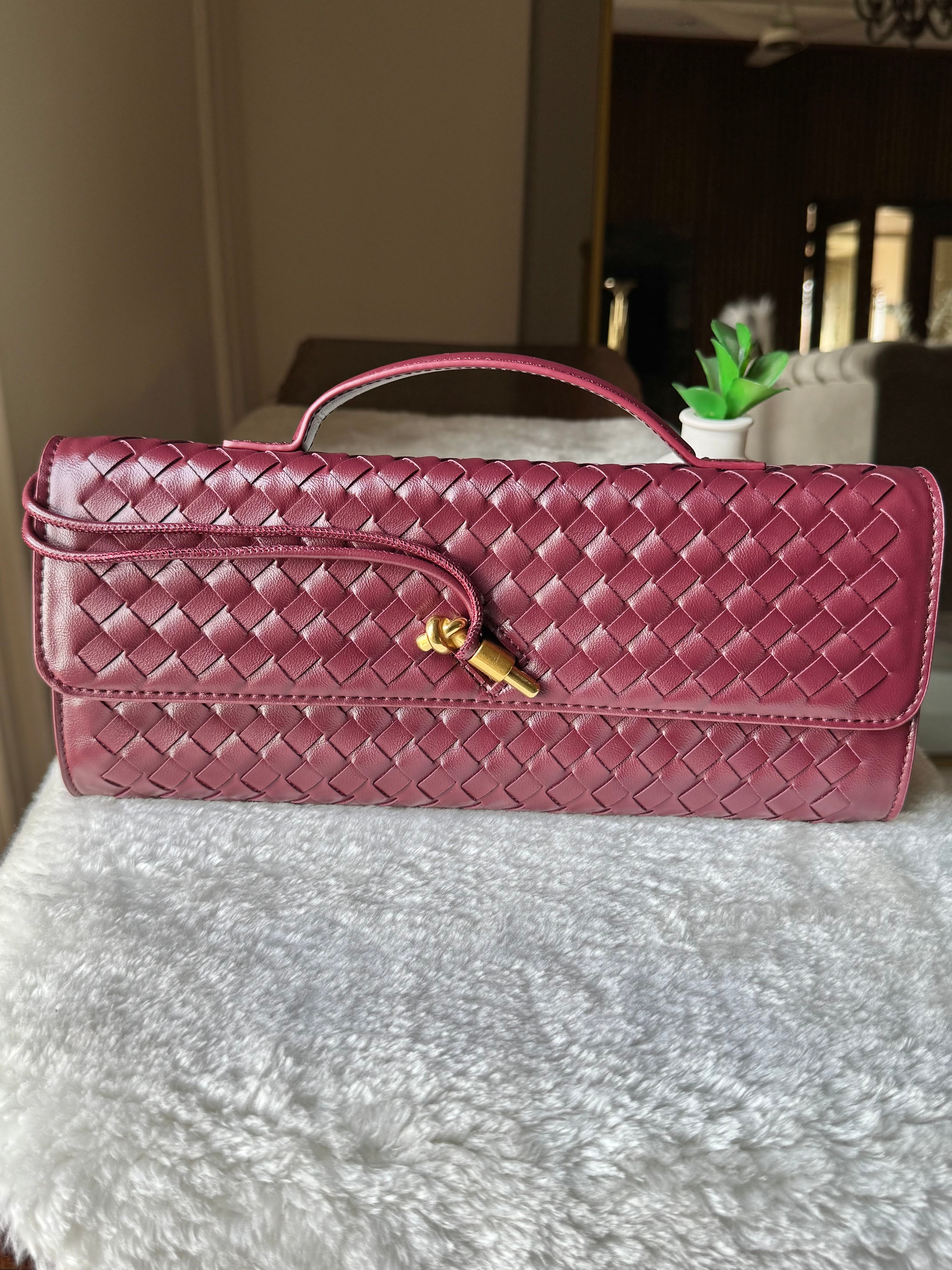 Bottega Veneta Inspired Clutch (Burgandy) with Long Strap