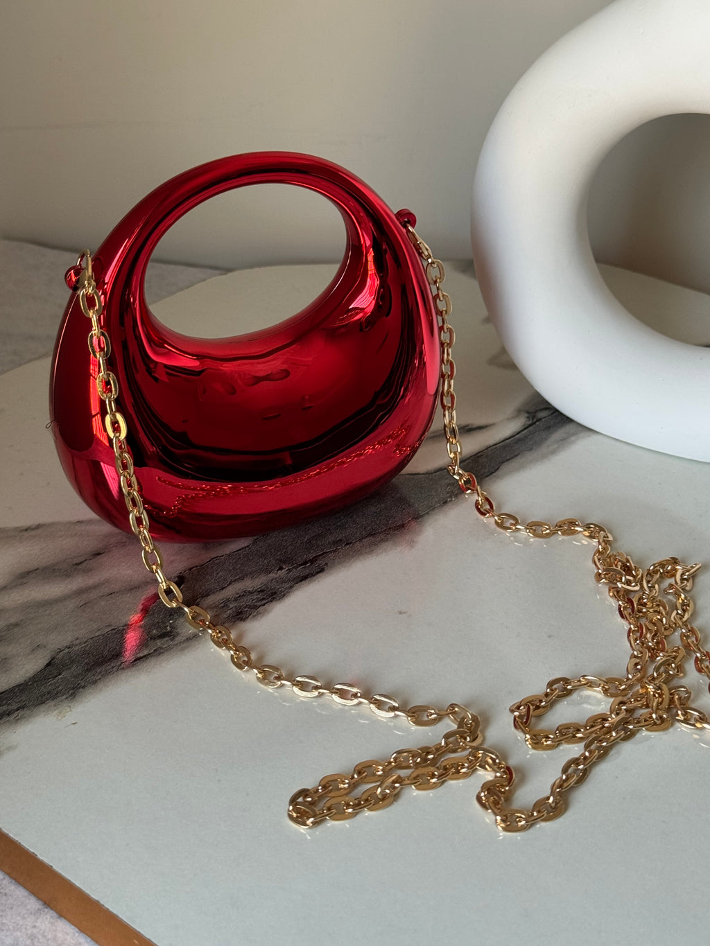 Viral Metallic Clutch with Chain - Mini Red