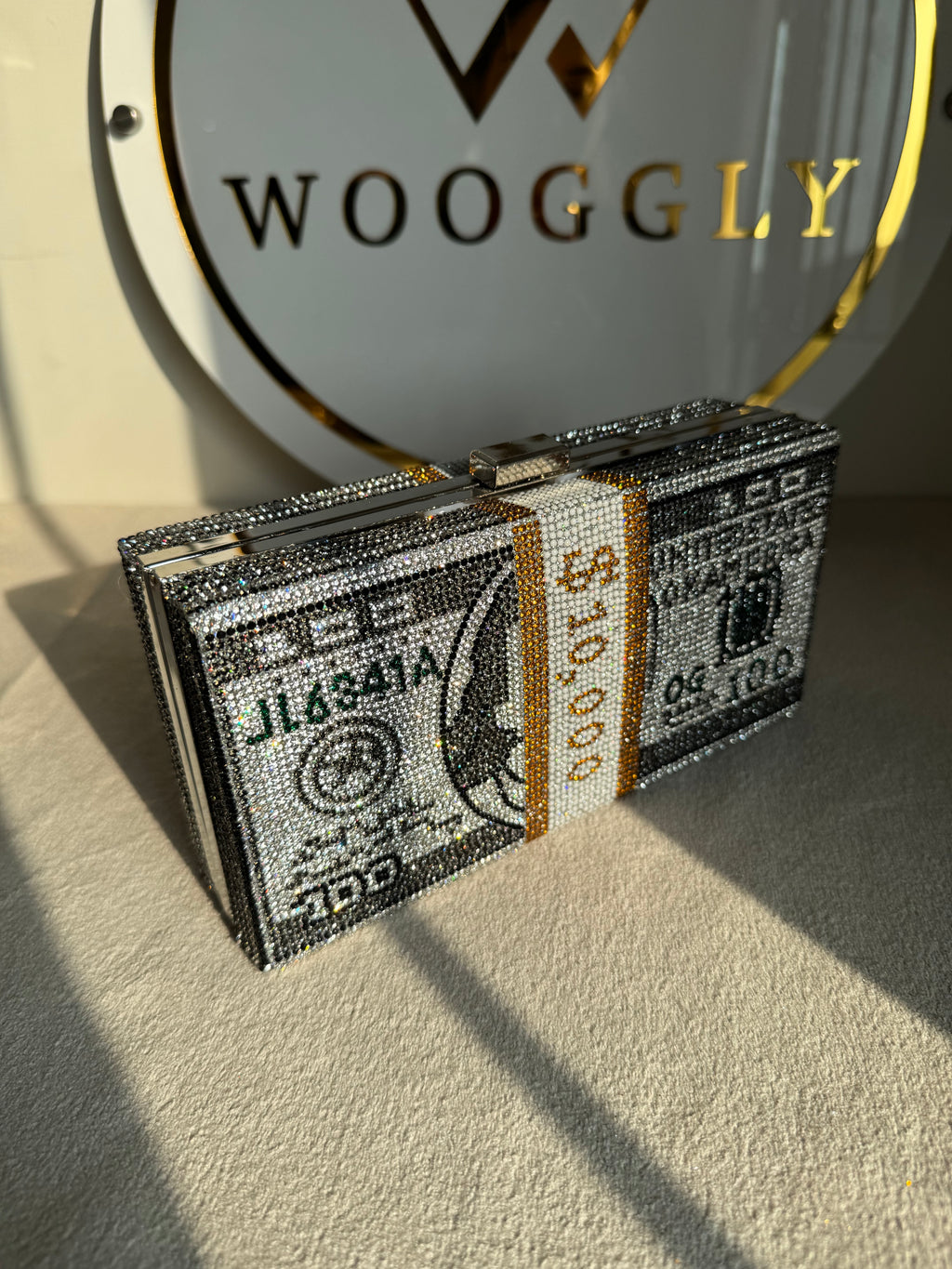 Premium Dollar Clutch - Silver with Chain