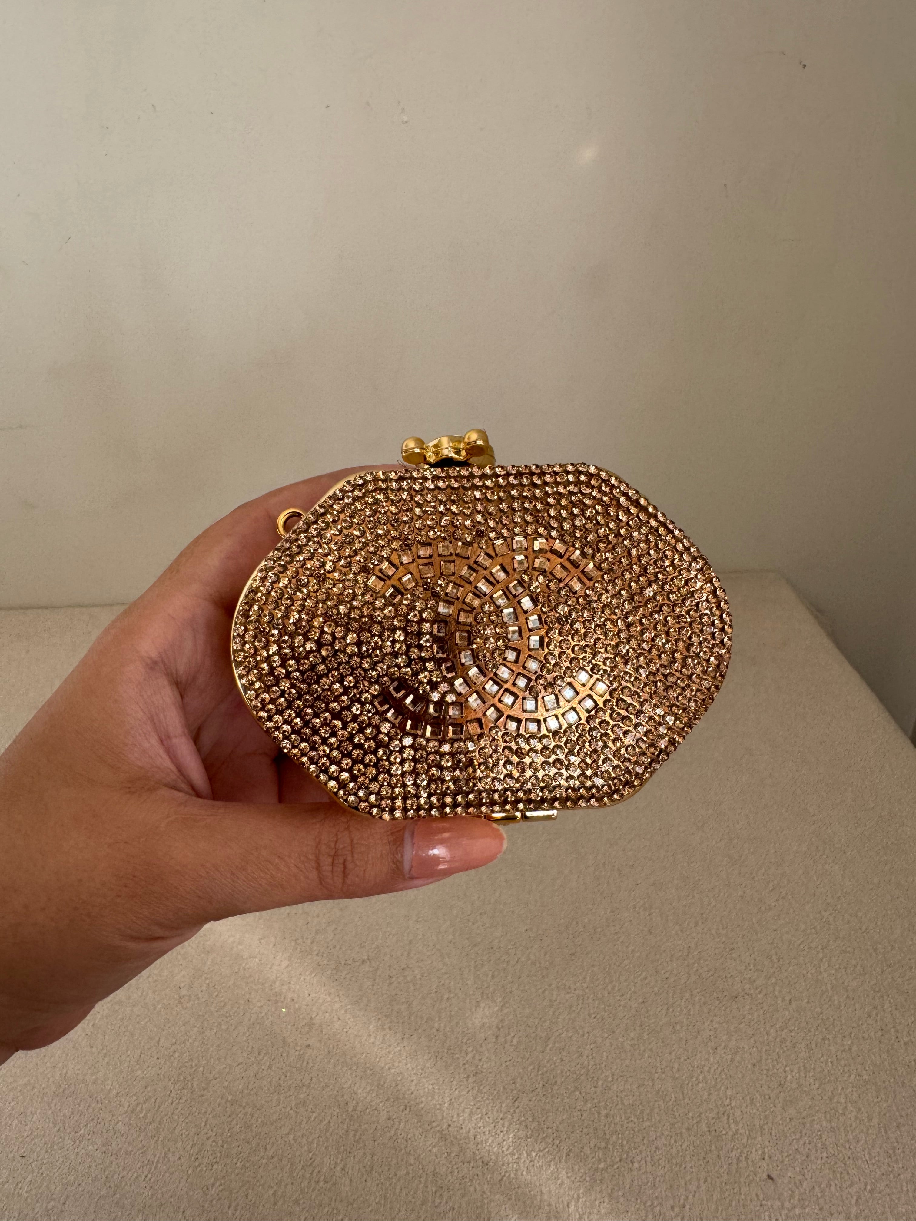 Mini Chanel Embellished Clutch with Chain - Rose Gold