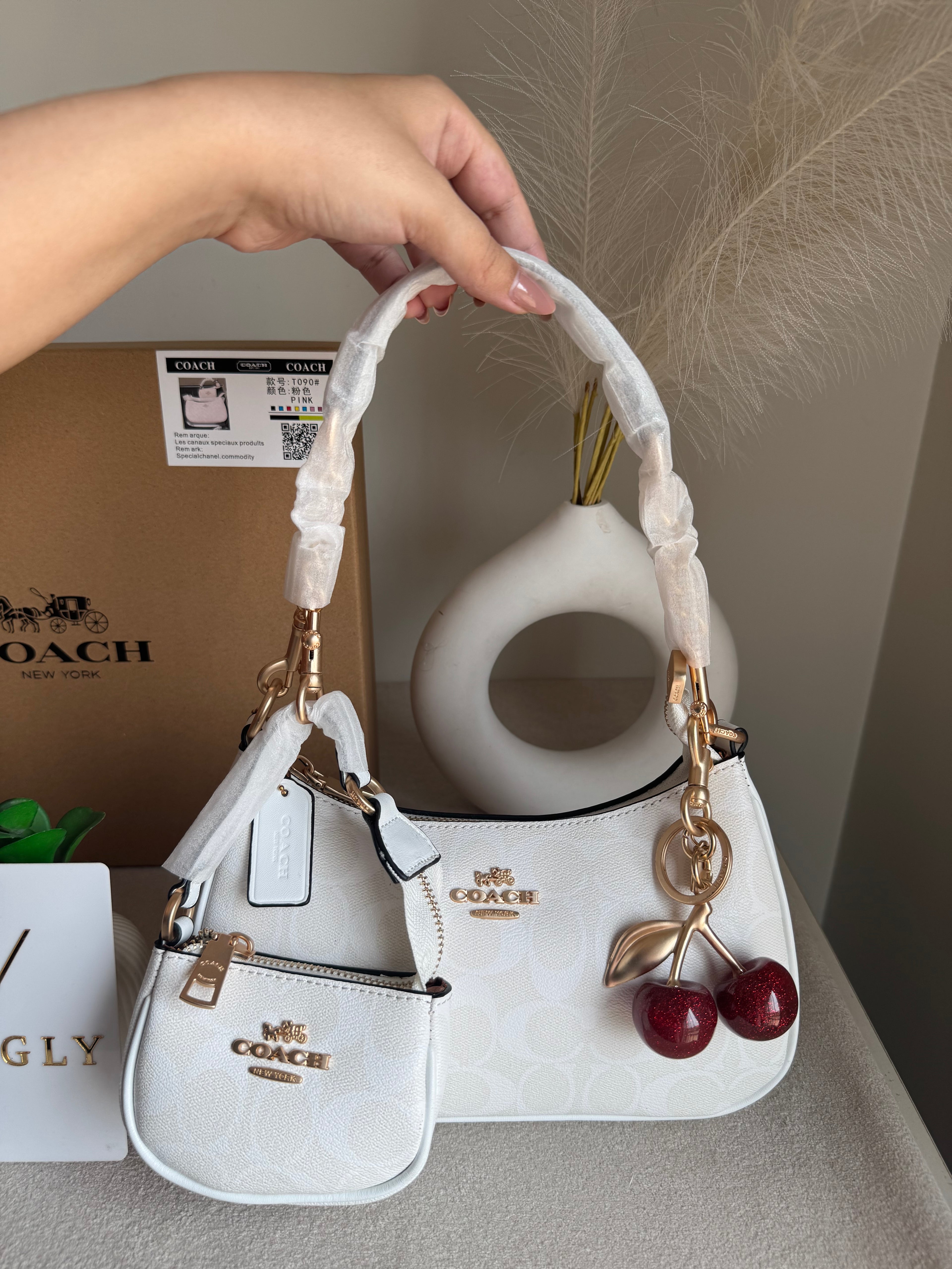 COACH Teri Gift Box with Baby Teri Charm & Coach Cherry Charm - Signature White