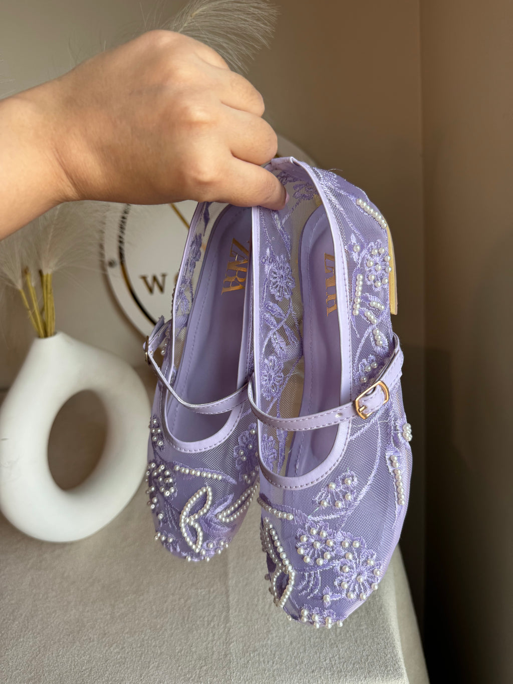 Zara Embroided Net Pumps - Lilac