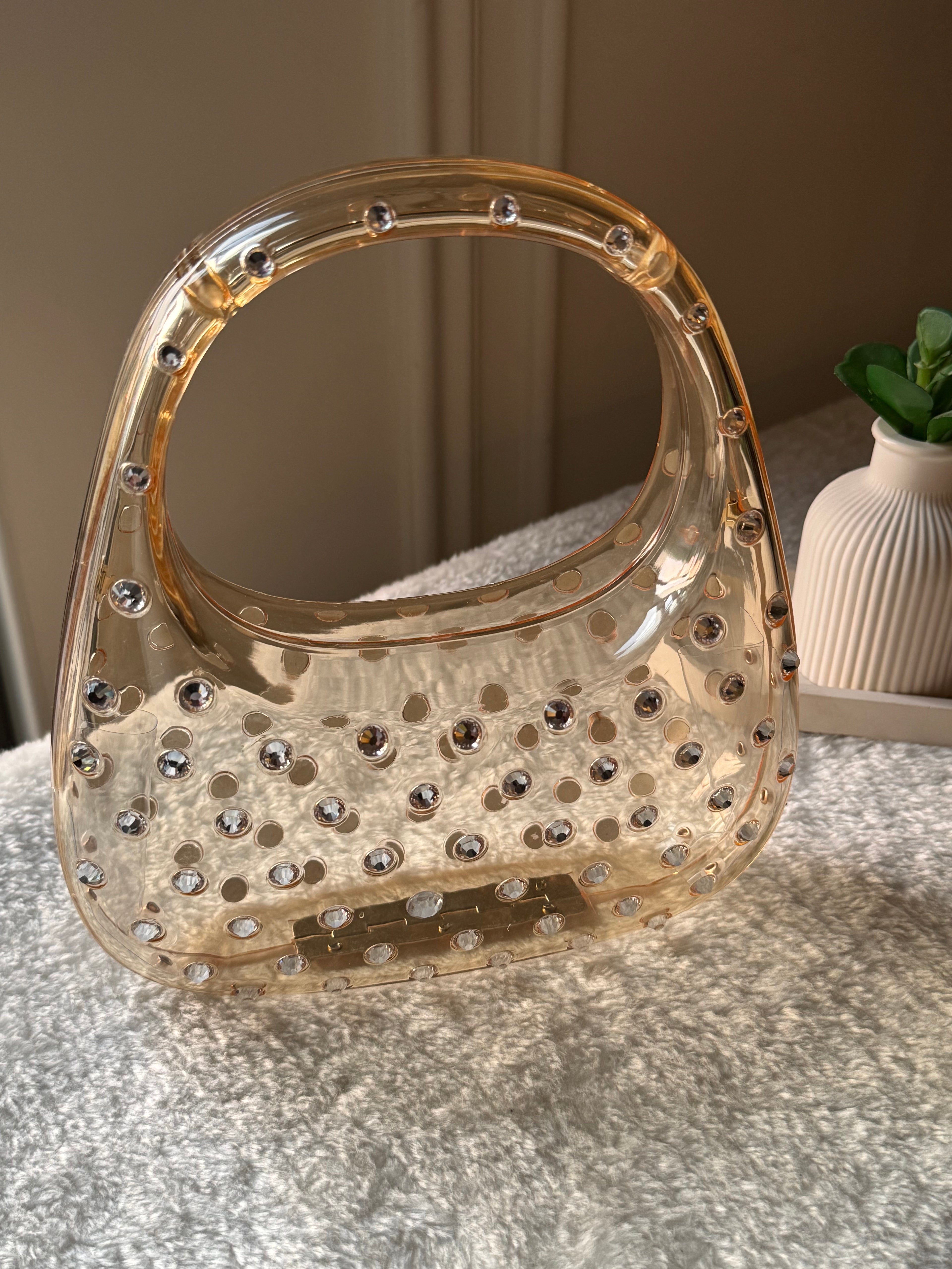 Glimmer Clutch (Champagne) with Long Chain