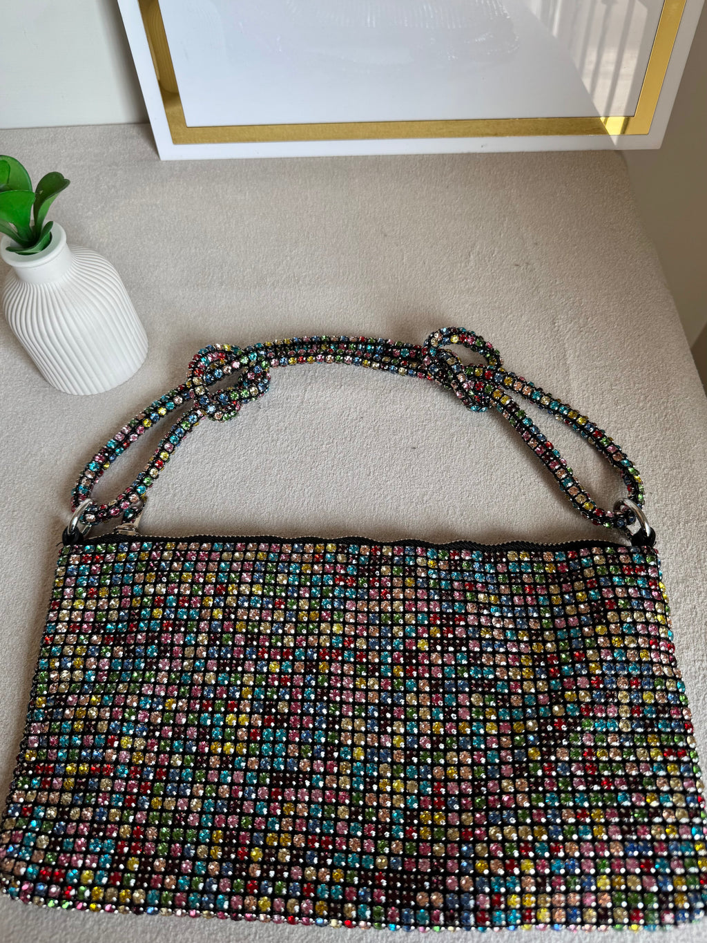 Dreamy Party Wear Rhinestone Bag - Black with Multi