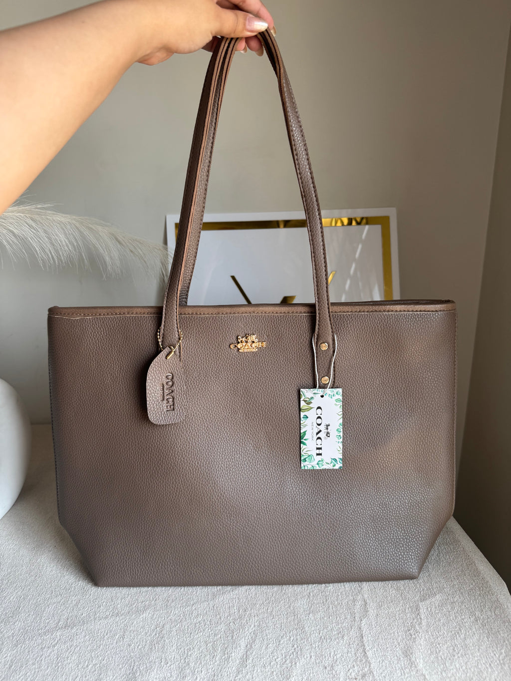 COACH City Tote Bag PREMIUM - Greyish Beige (BOX PACKING)