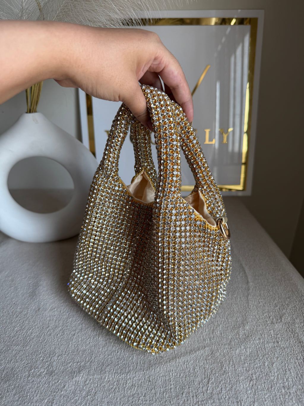 Party Wear Rhinestone Bucket Bag - Butter Yellow