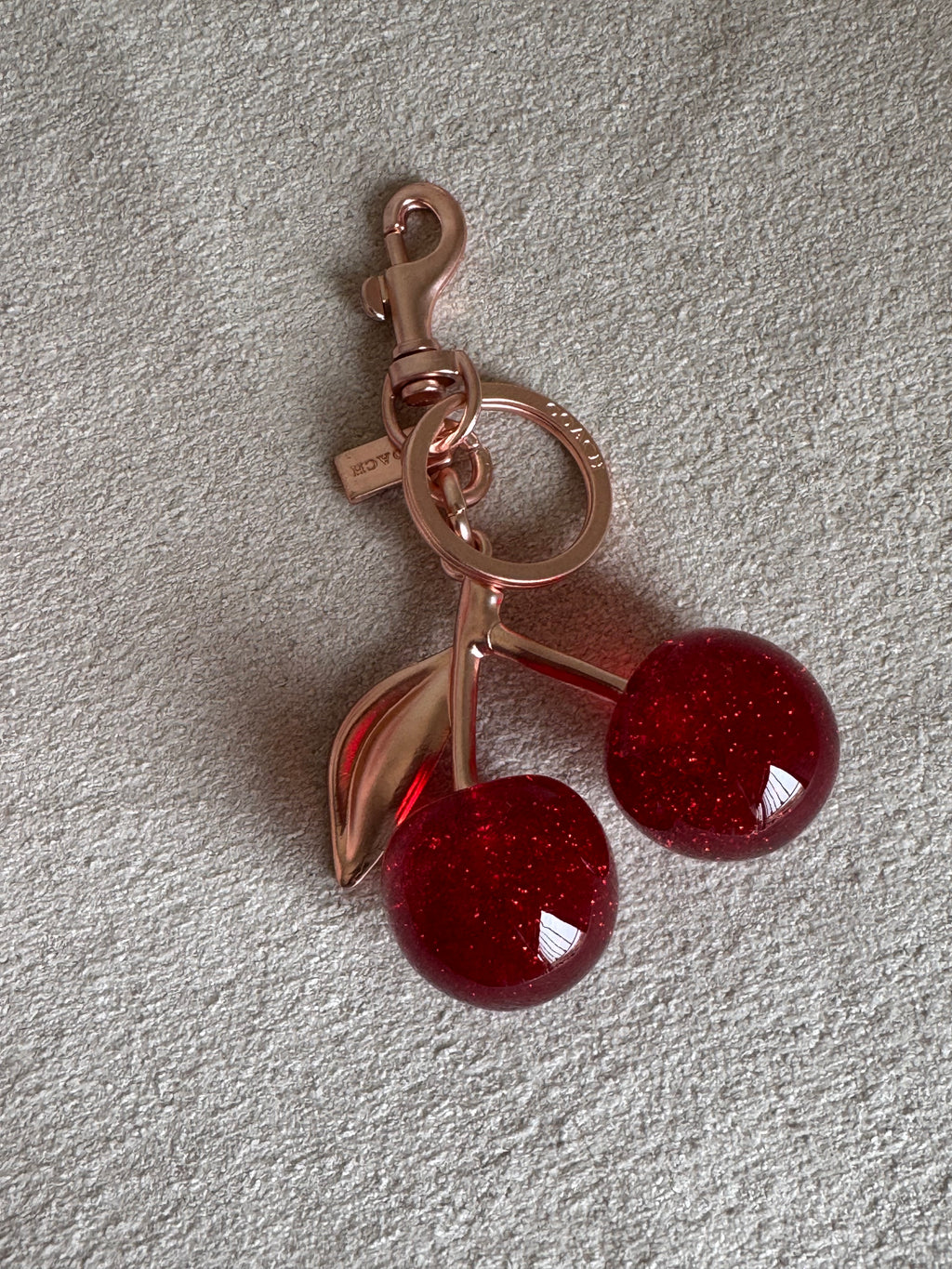 PREMIUM Coach Branded Cherry Bag Charm - Rose Gold