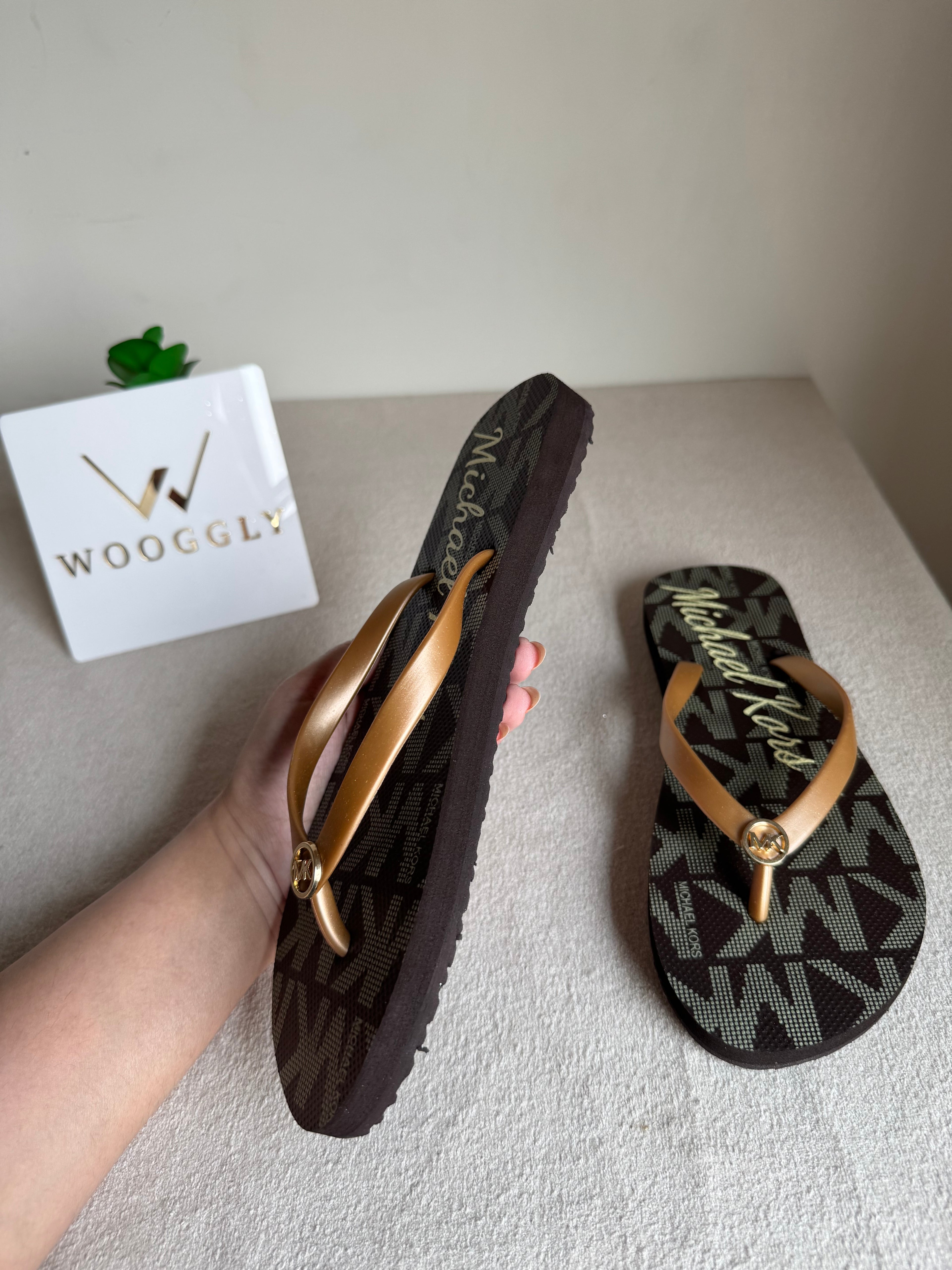 MK Black & Gold Comfy Flip Flops