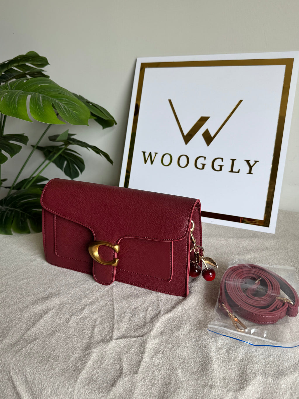 COACH TABBY with Coach Cherry Charm (Maroon)
