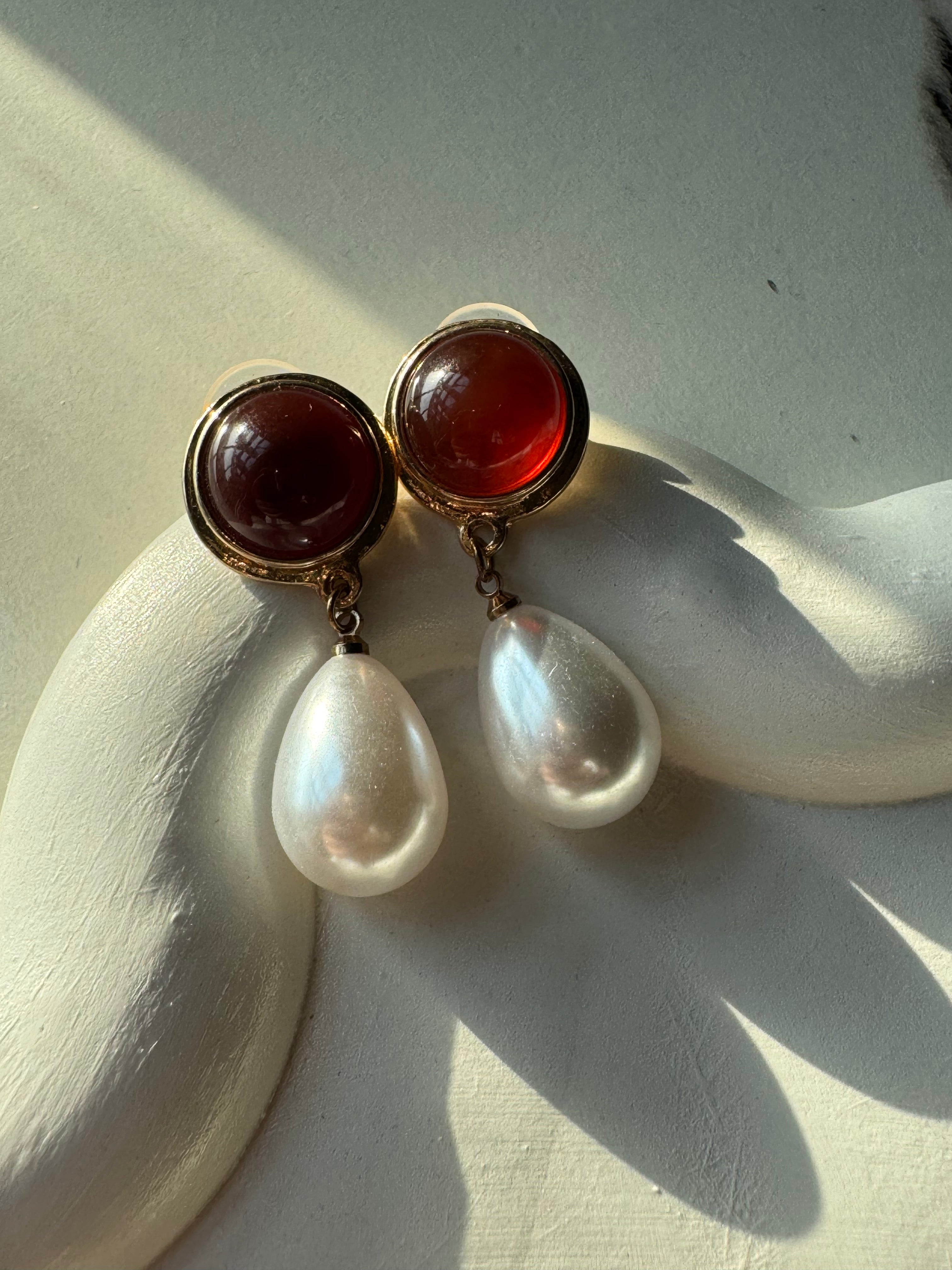 Crimson Pearl Drop Earrings