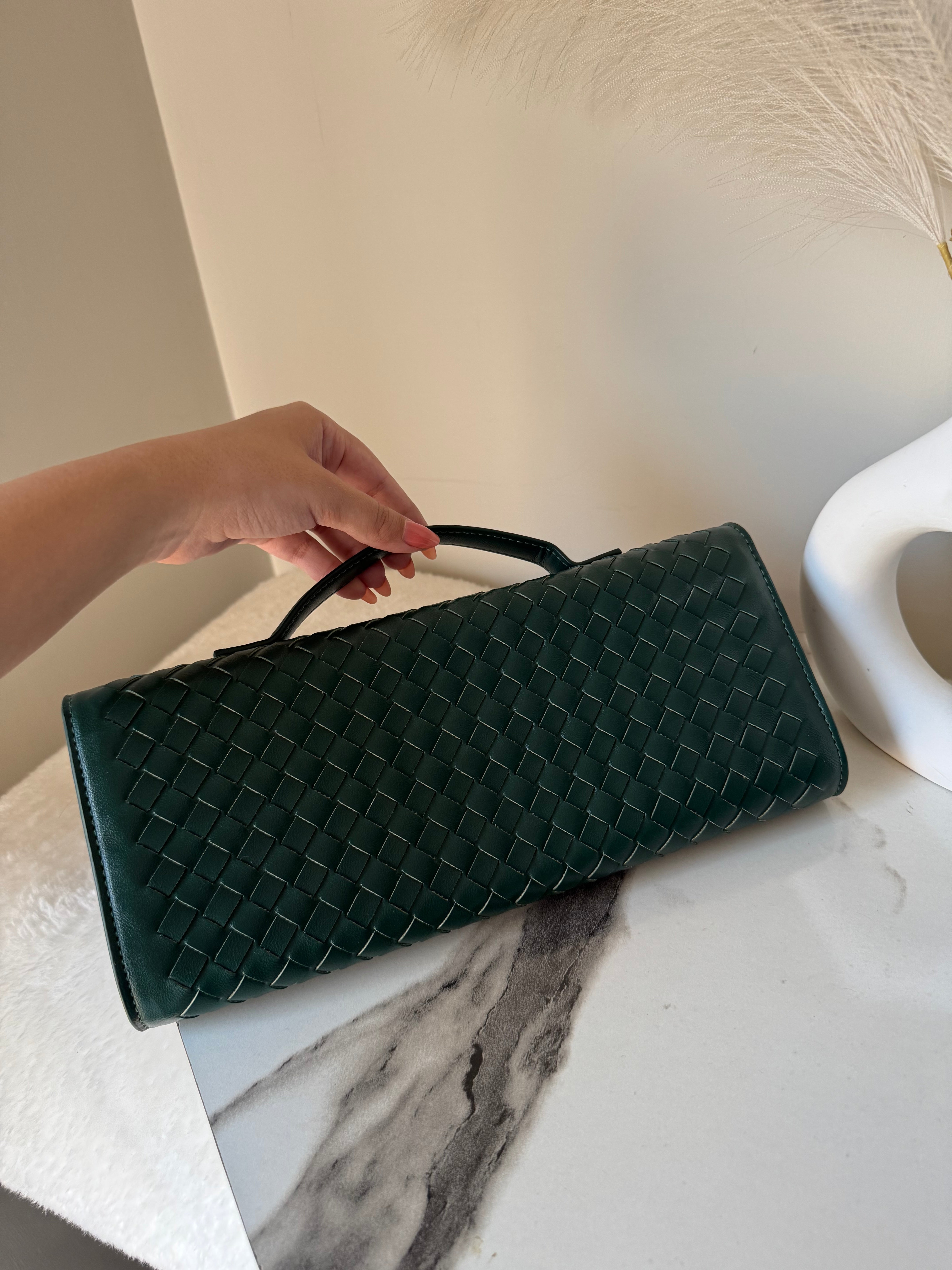 Bottega Veneta Inspired Clutch (Green) with Long Strap