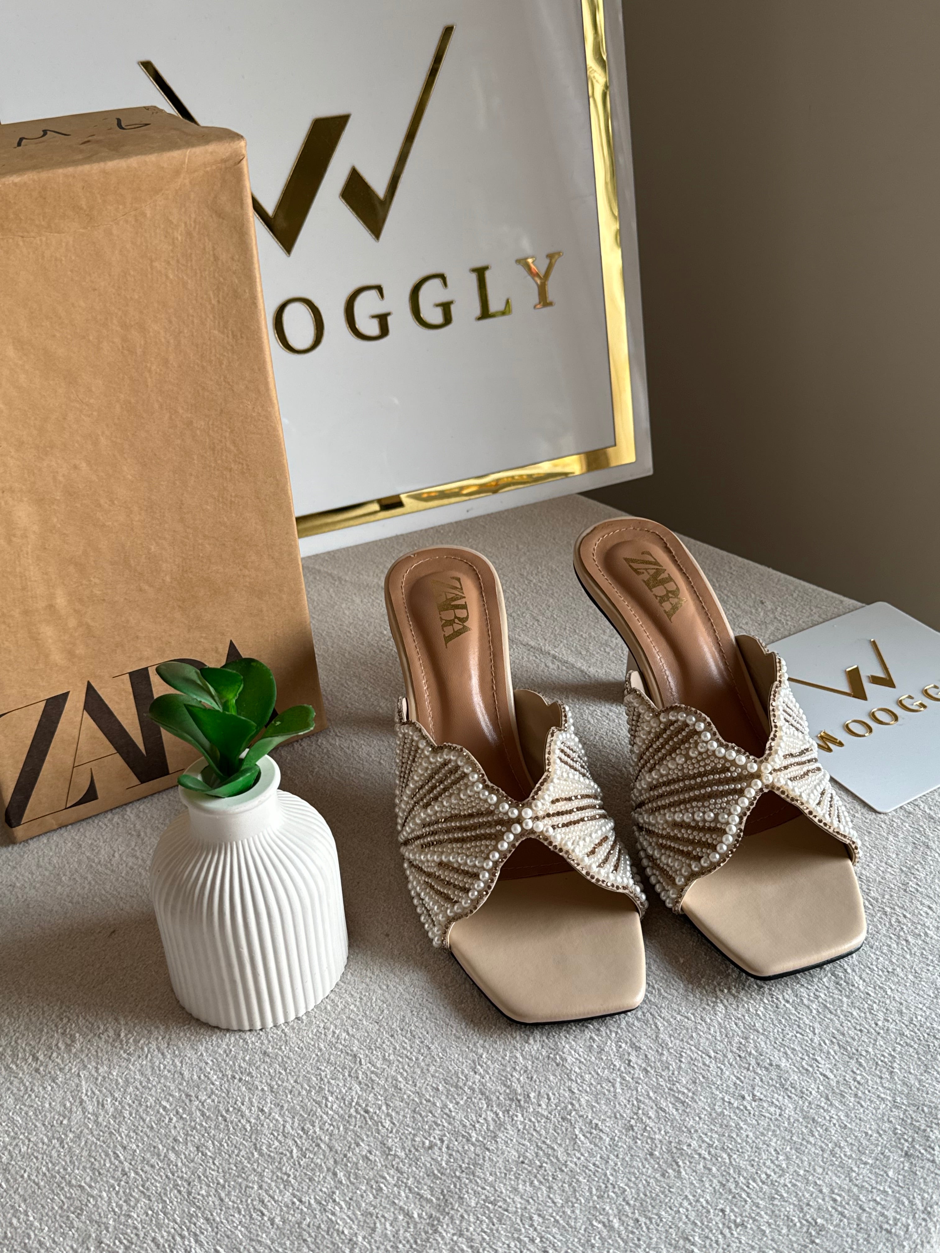 Viral Zara Faux Heels BEIGE with Brand Box