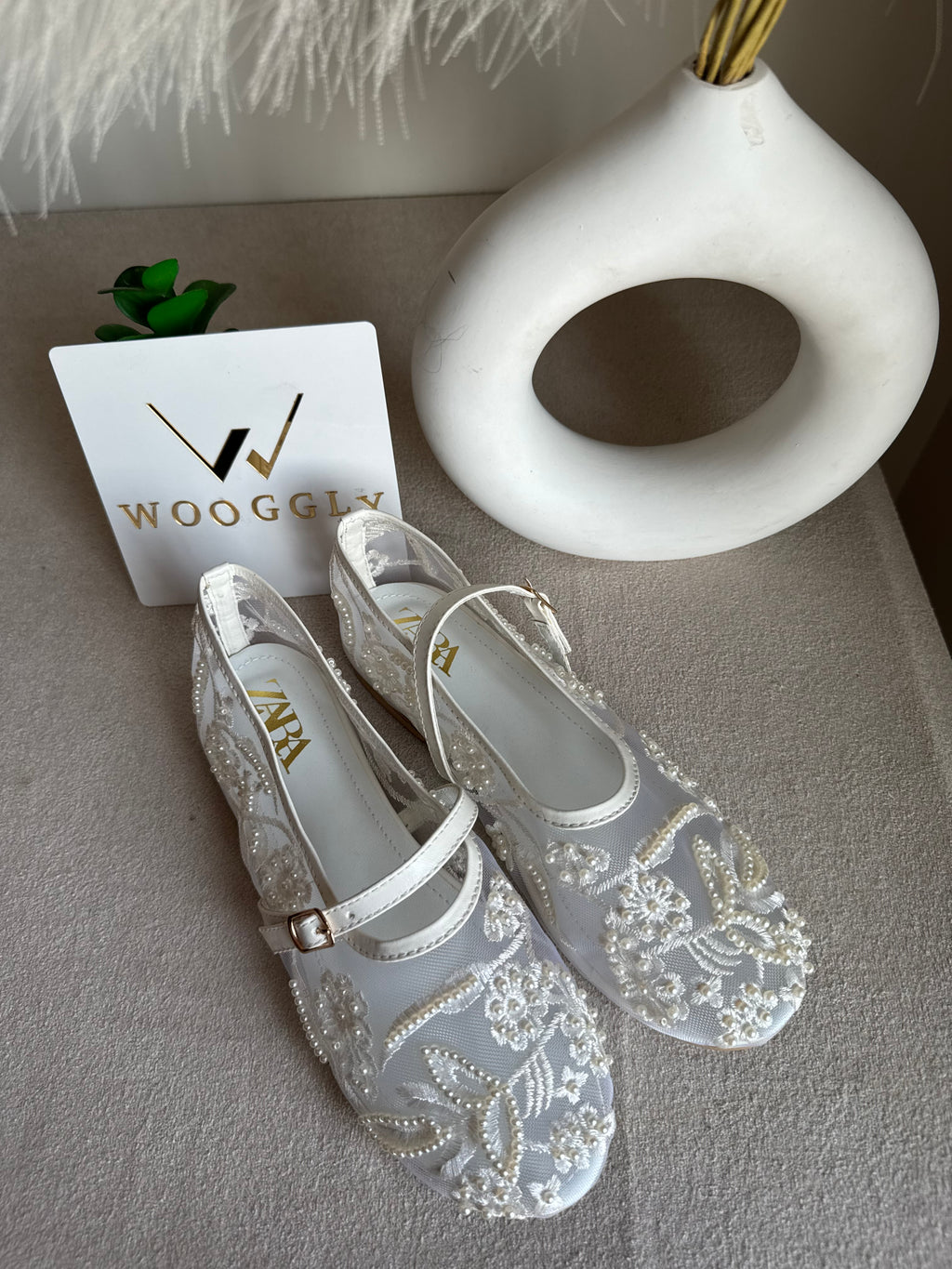 Zara Embroided Net Pumps - White