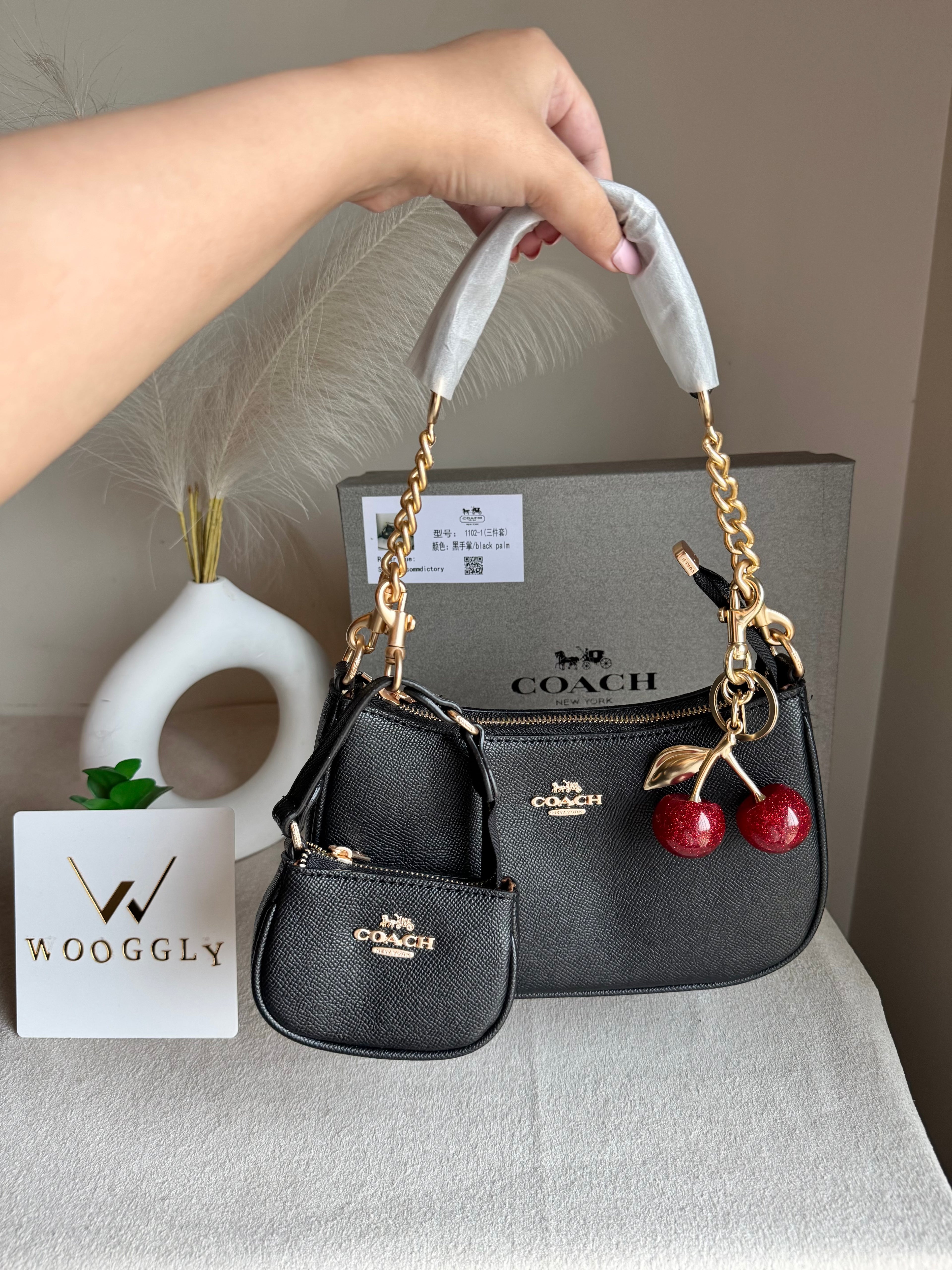 COACH Teri Gift Box with Baby Teri Charm & Coach Cherry Charm - Black