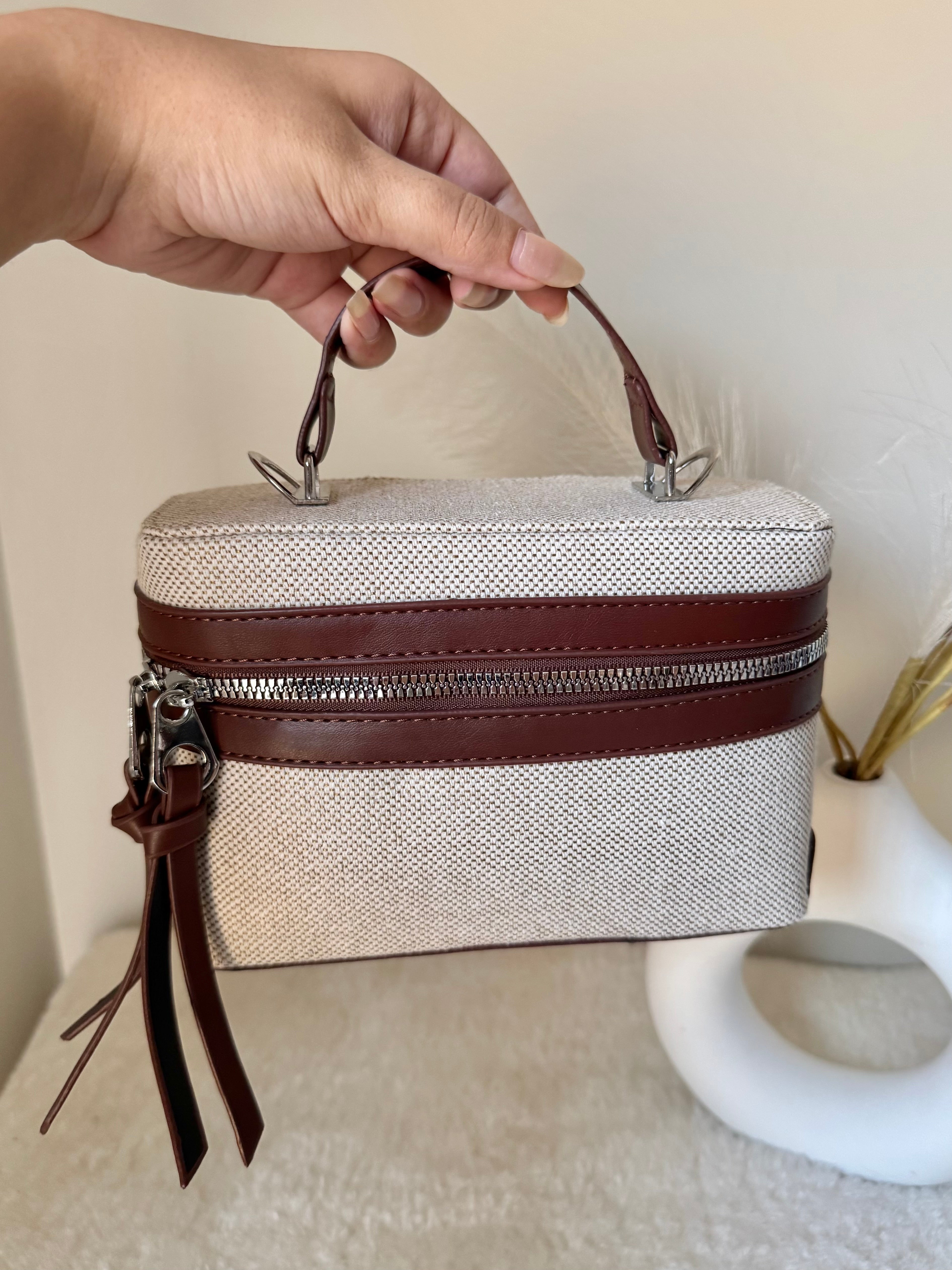 ZARA Inspired Box Bag - Chocolate Brown with Long Strap
