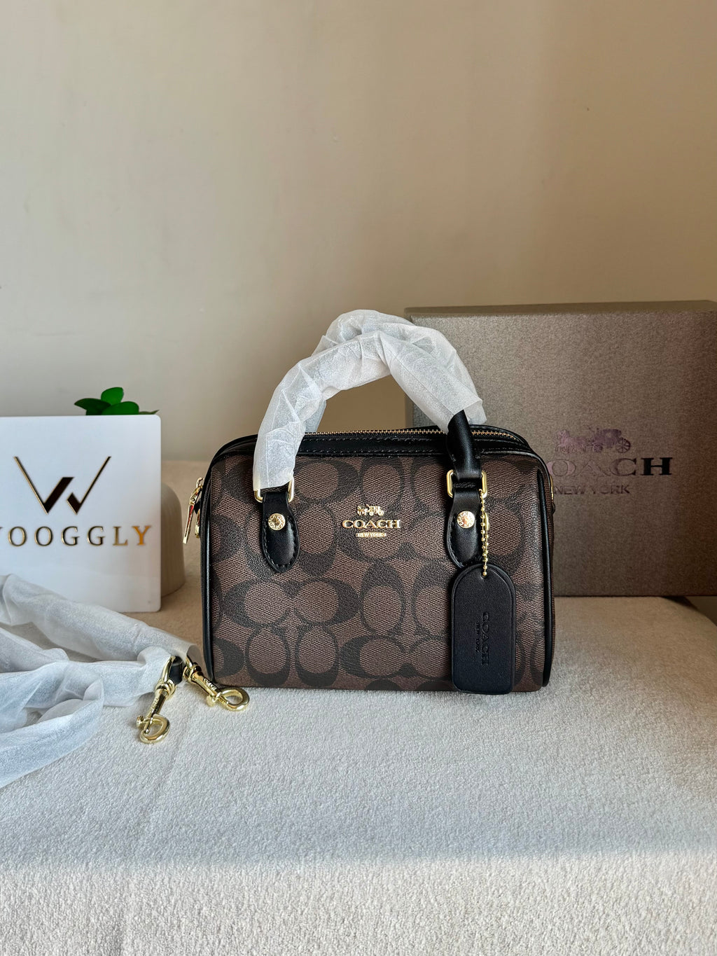 COACH Mini Duffle Bag PREMIUM with Long Strap Signature Brown - BOX PACKING