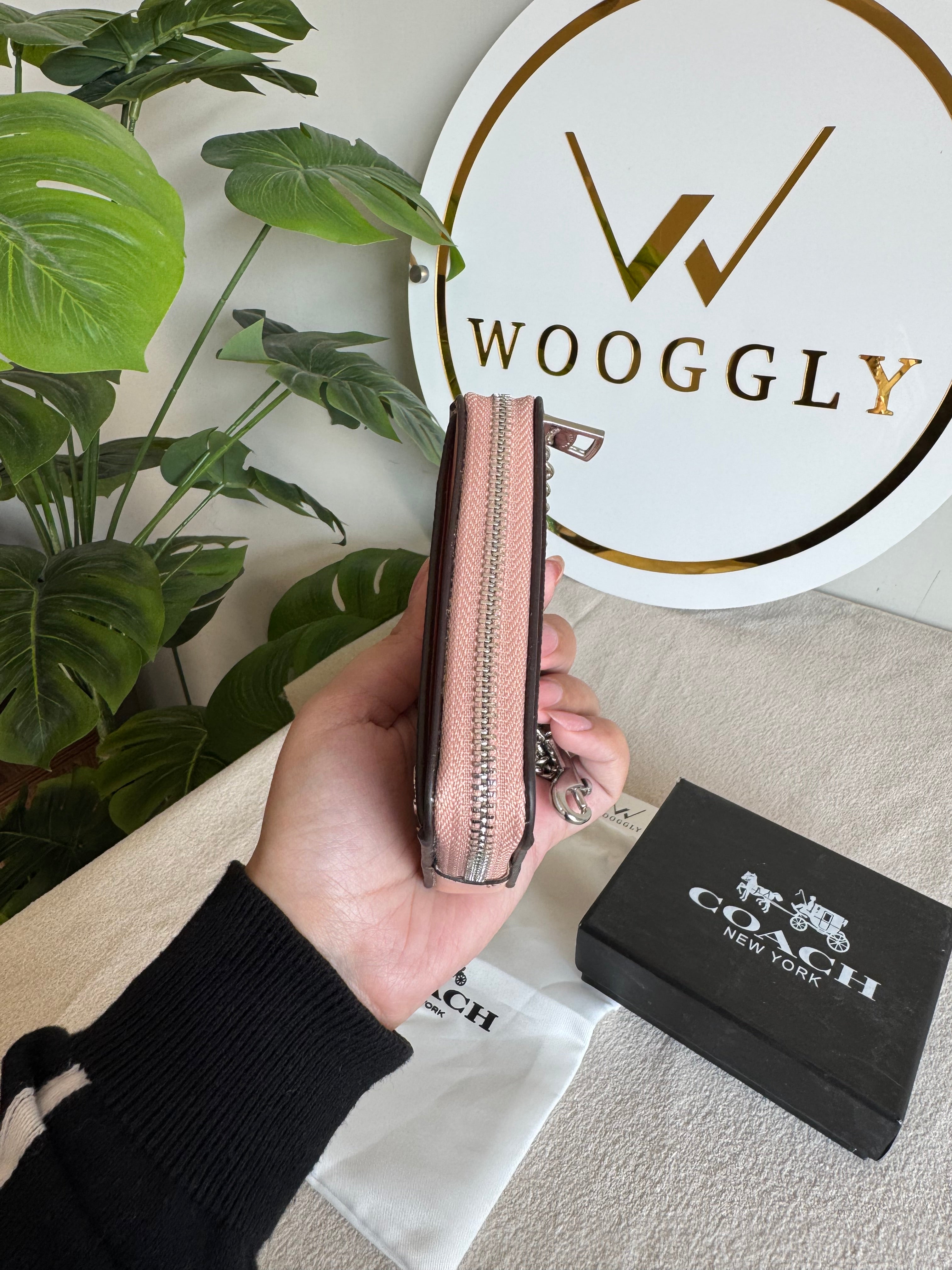 Coach Zip Card Case with Box Packing - Apricot Brown with Peach