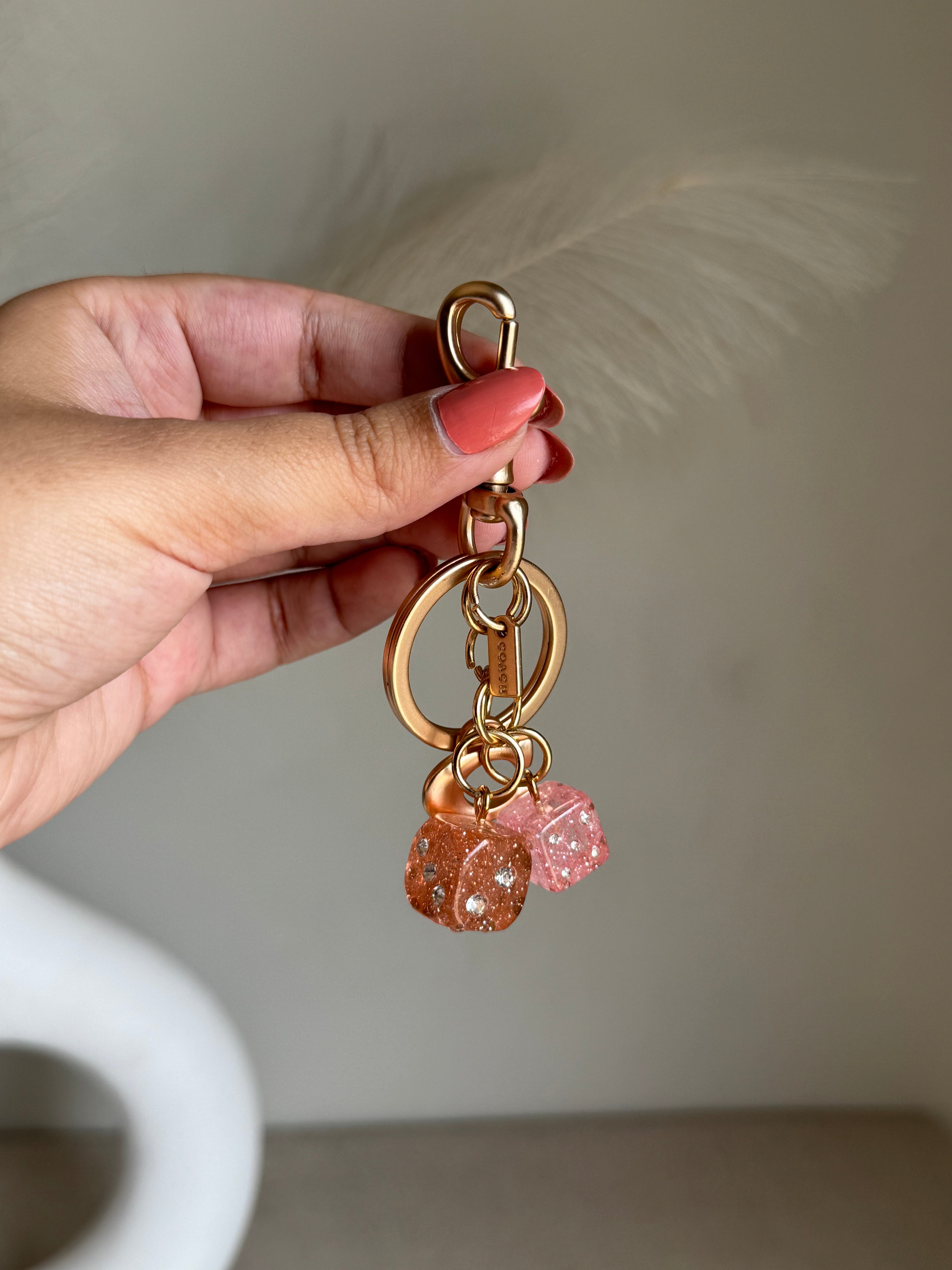 PREMIUM Coach Dice Bag Charm - Mini Pink & Peach