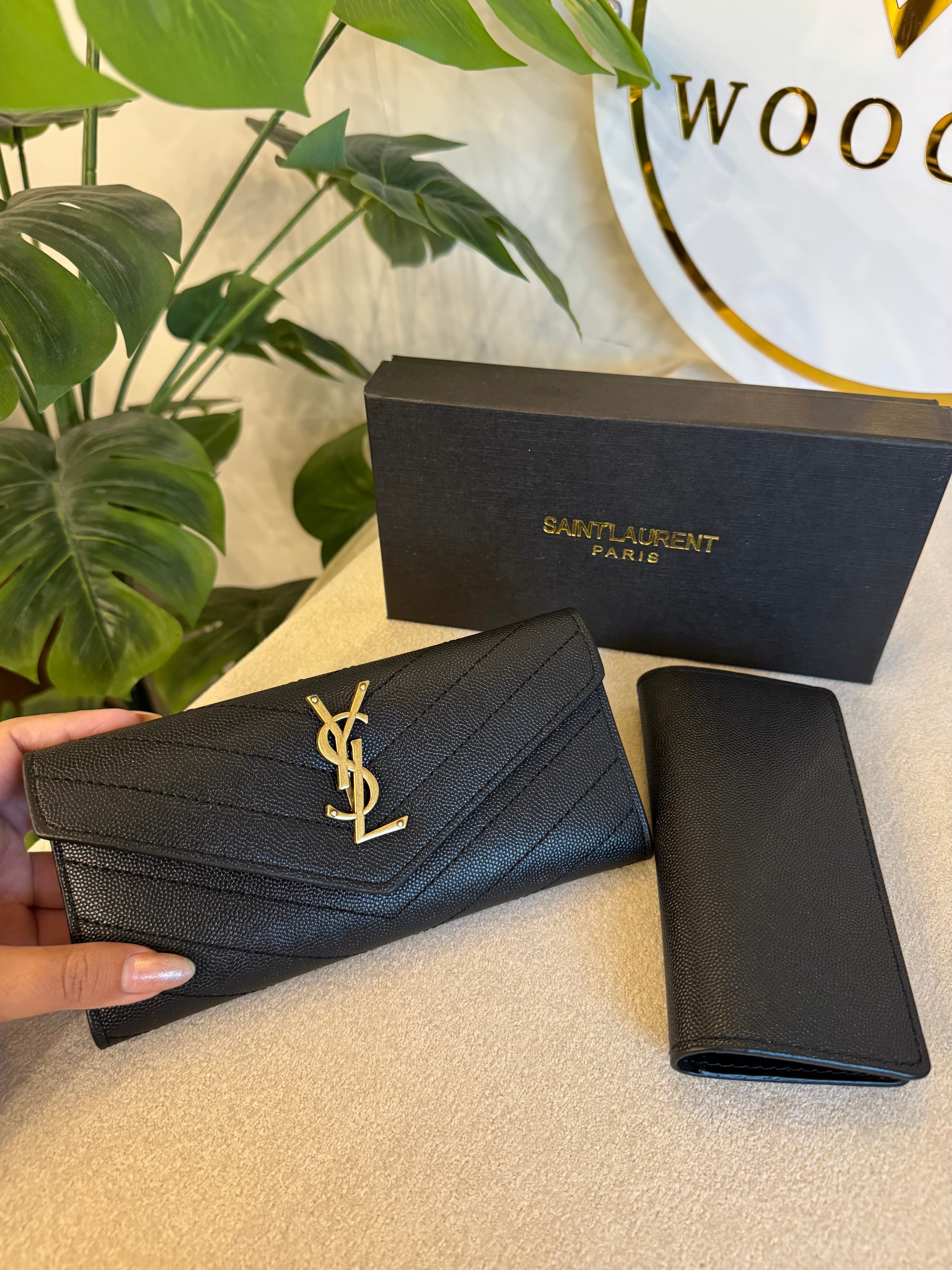 YSL Wallet with Card Holder Set (Black with Gold) - Box Packing
