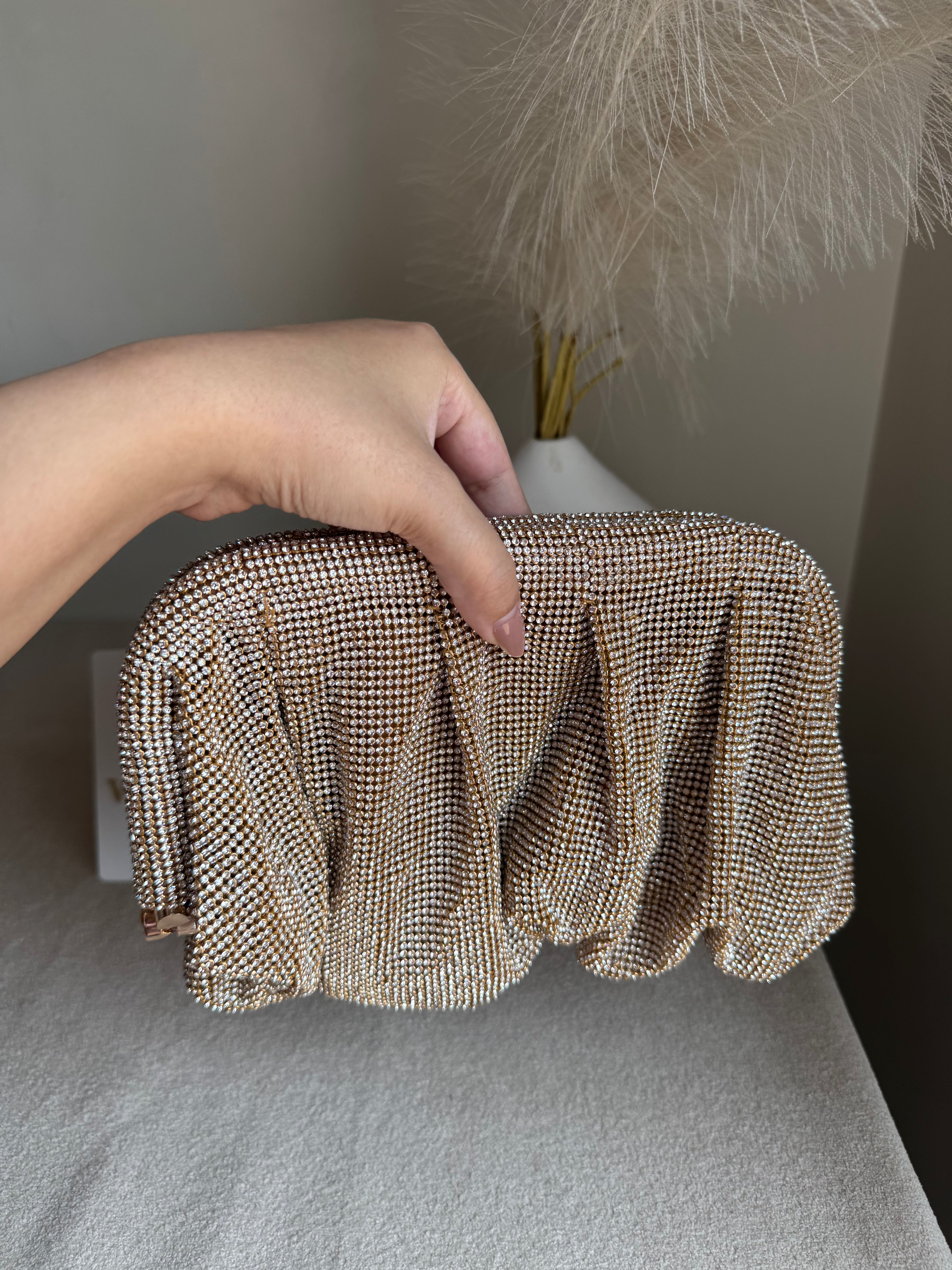 Viral High Quality Rhinestone Clutch with Chain - Champagne