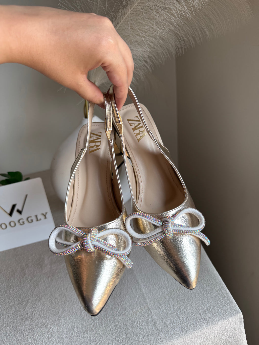 Zara Statement Bow Heels - Champagne