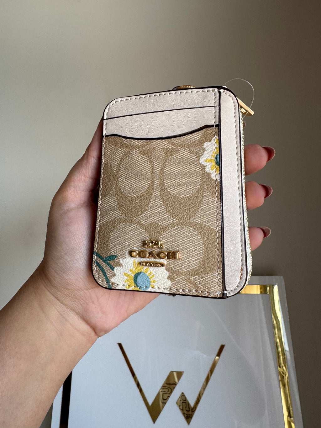 Coach Zip Card Case - Apricot White with Floral