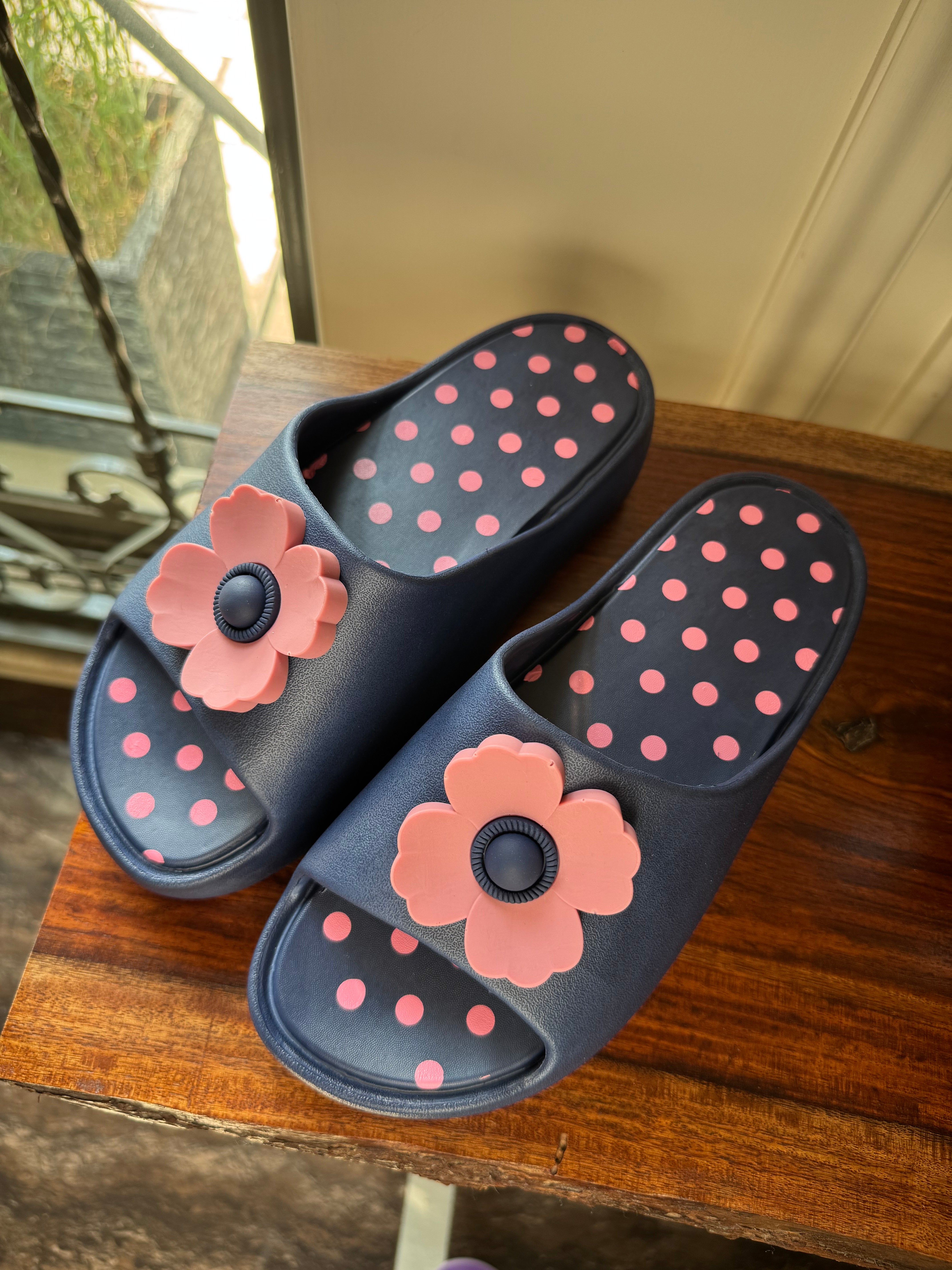 Soft Floral Slides - Blue & Pink