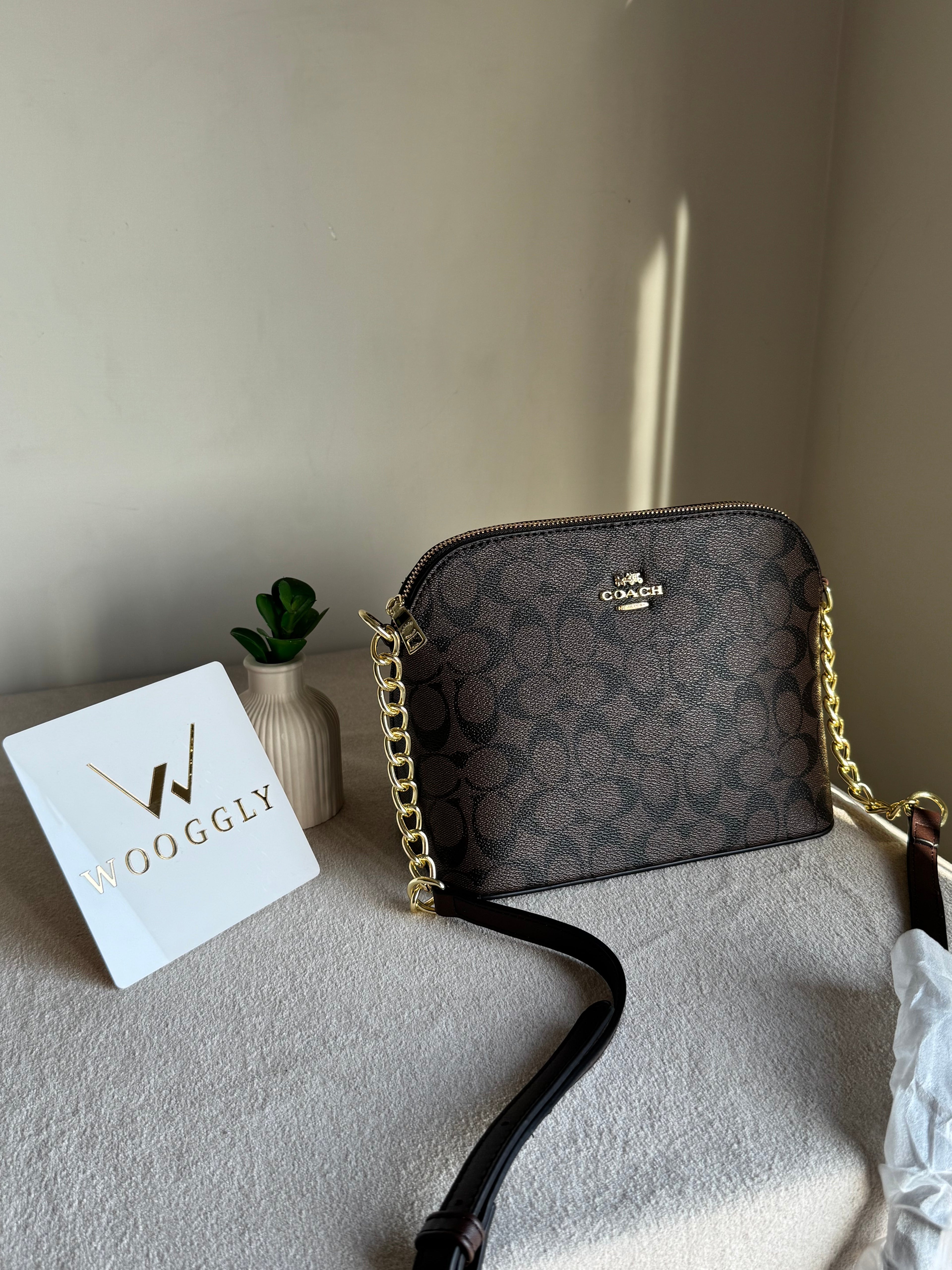 COACH Premium Crossbody Bag - Signature Brown