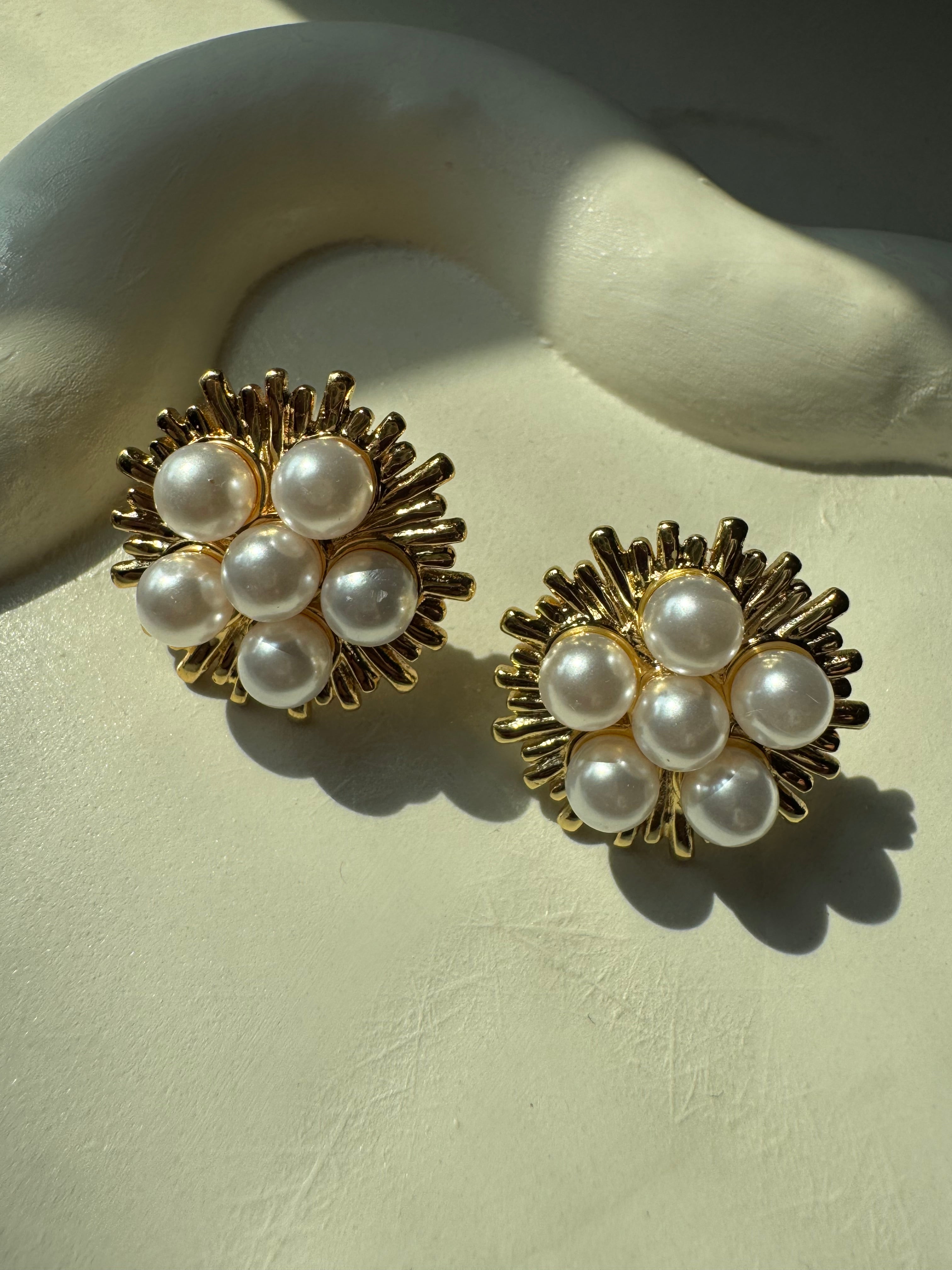 Pearl Rosette Studs - 18K Gold Plated