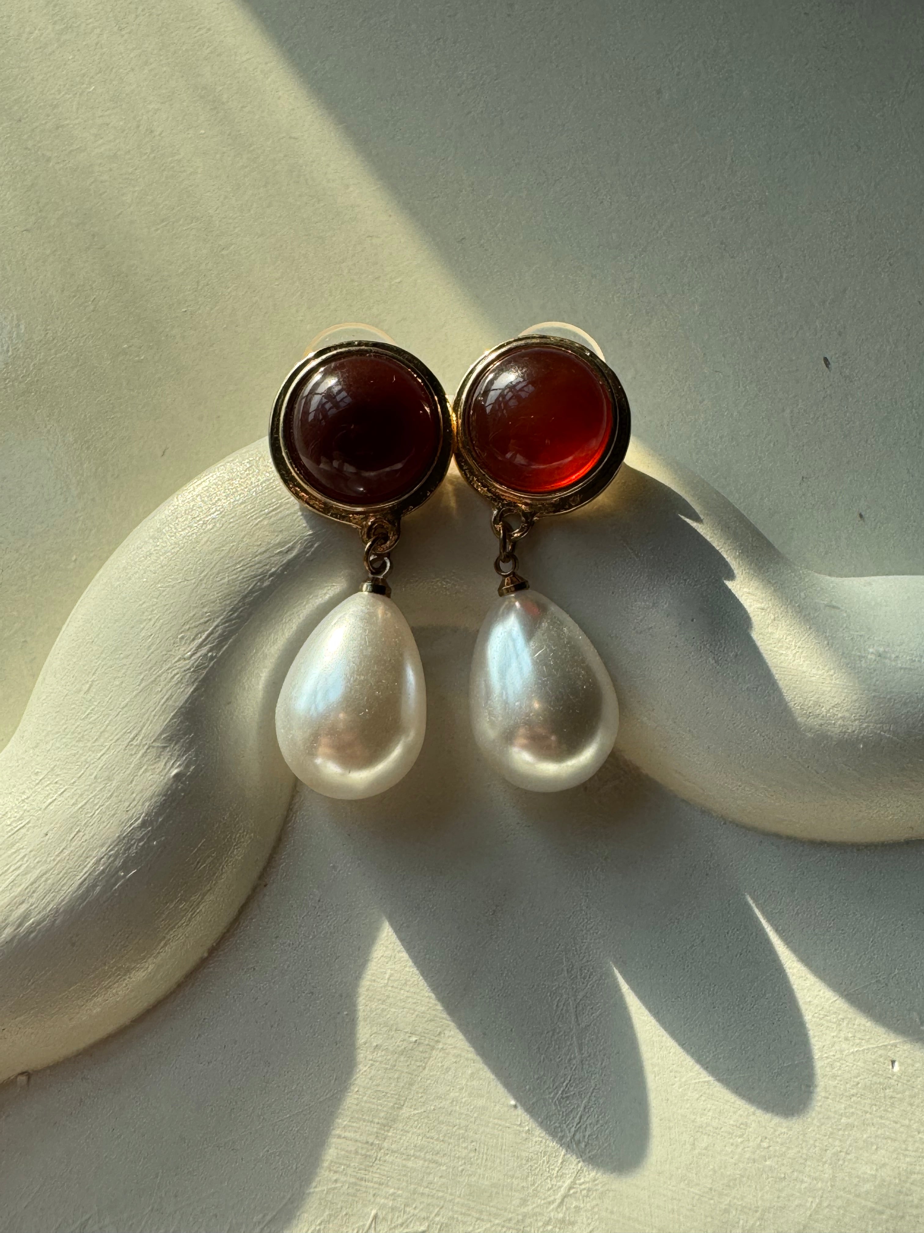 Crimson Pearl Drop Earrings