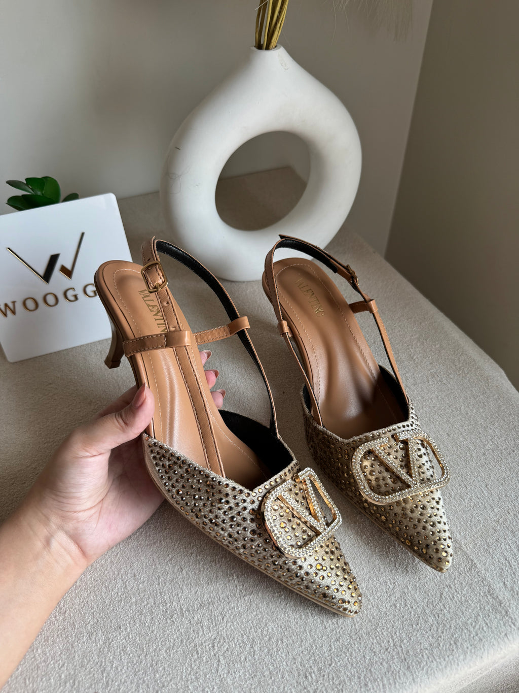 Essential Valentino Champagne Diamontee Heels