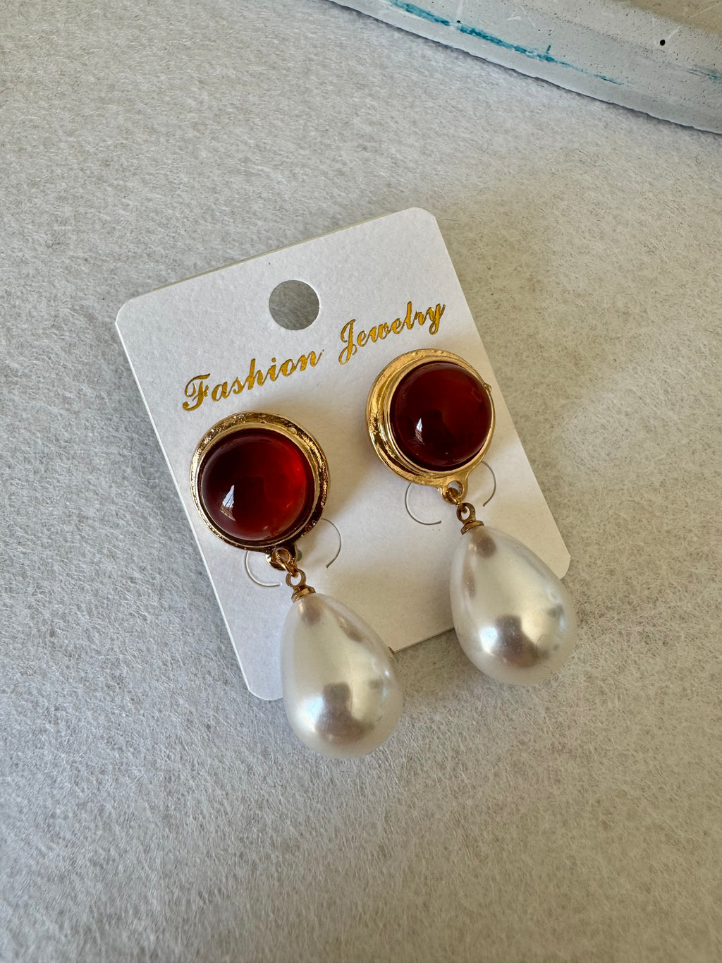 Crimson Pearl Drop Earrings