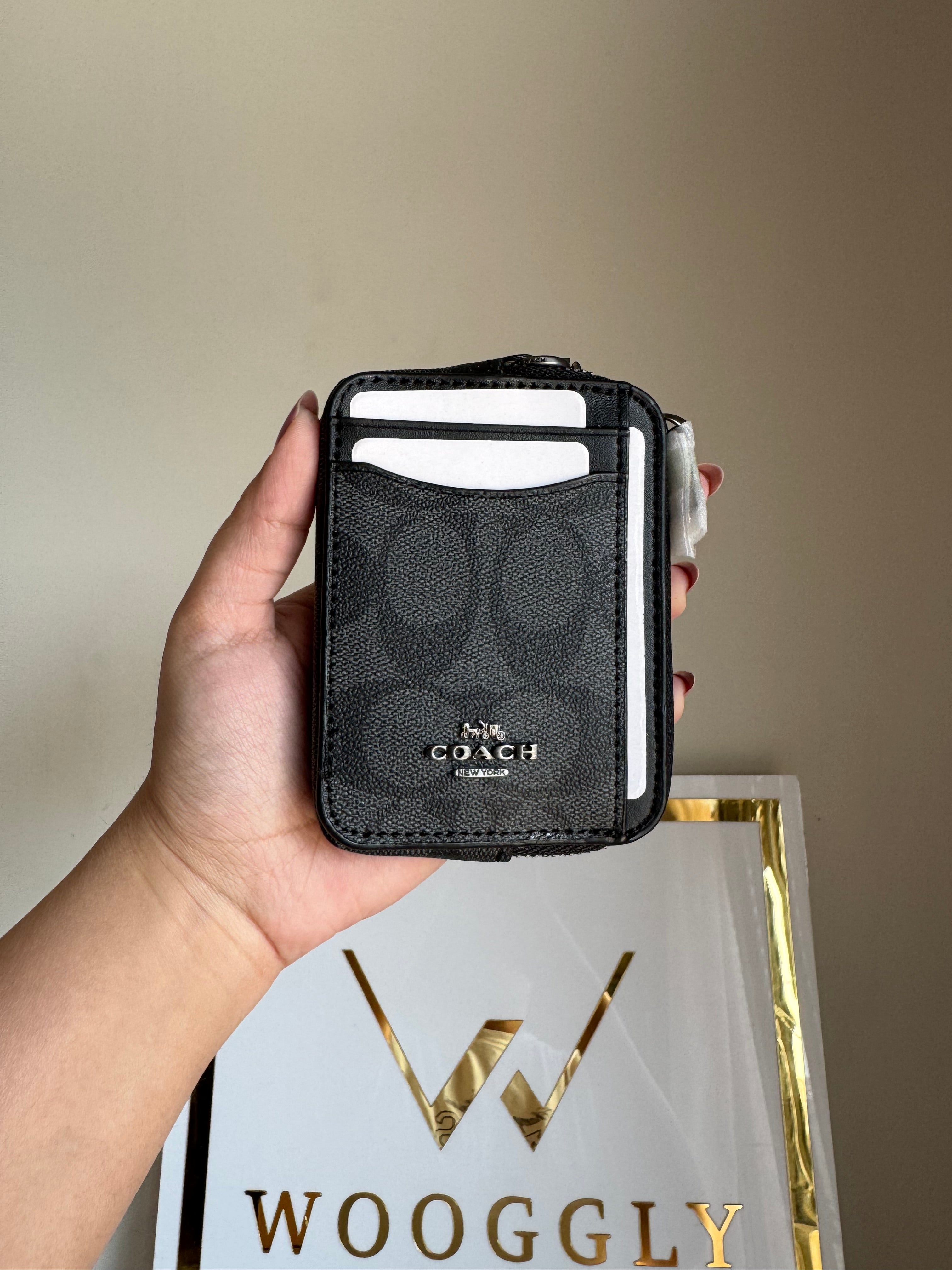 Coach Zip Card Case - Black with Silver Logo