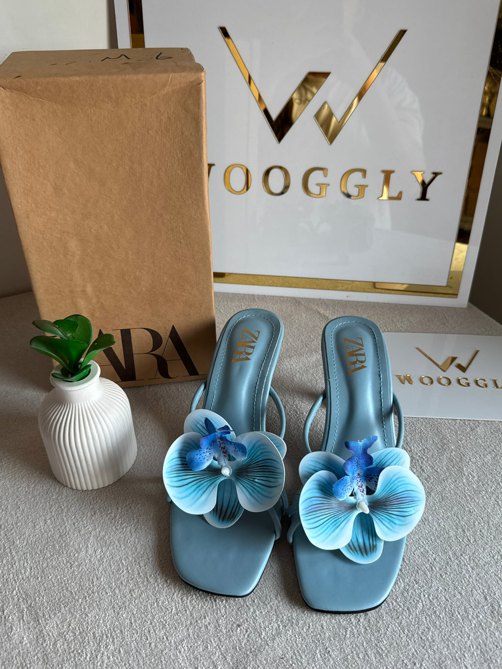 Zara Flower Heels BABY BLUE- with Brand Box