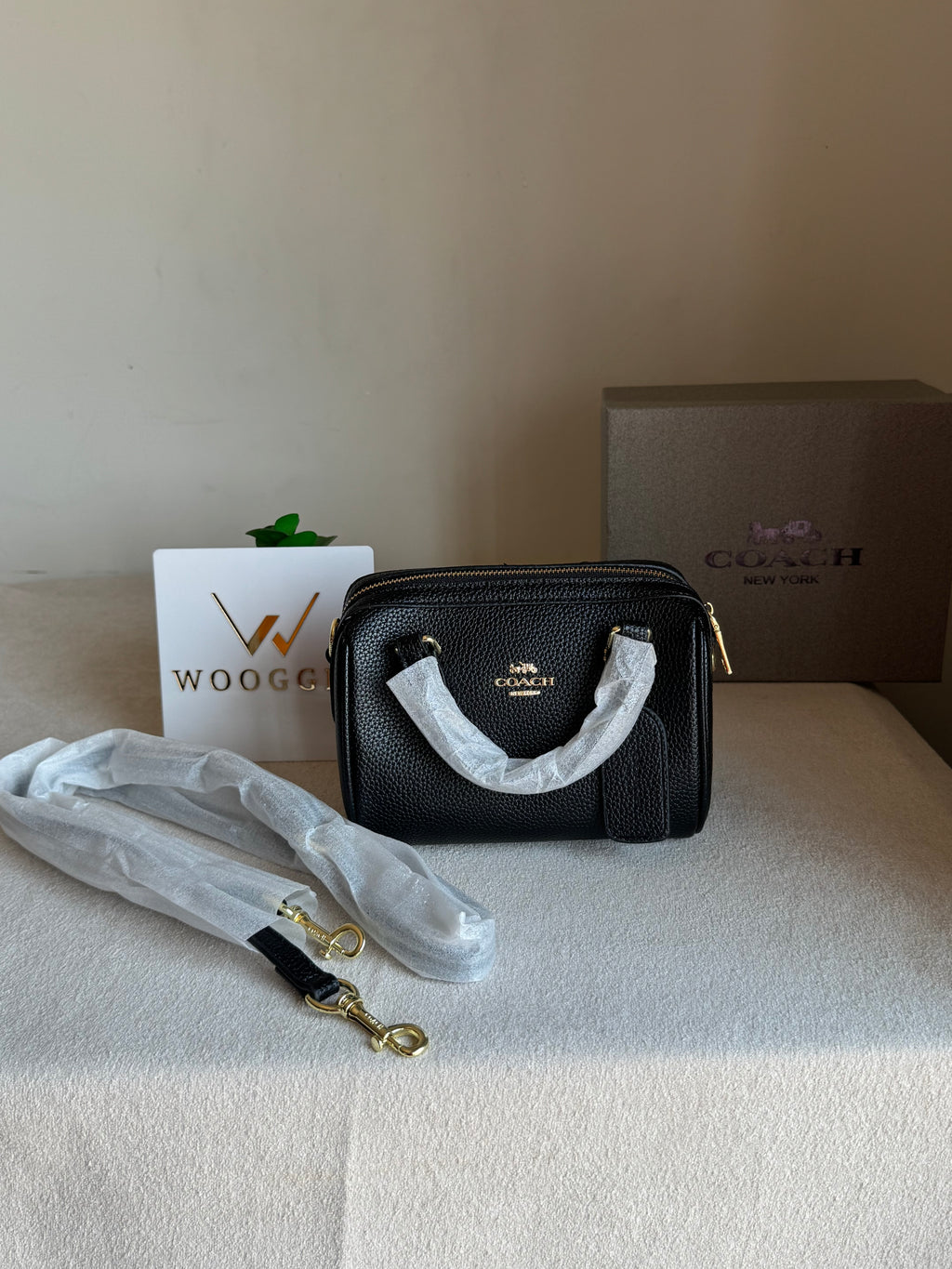 COACH Mini Duffle Bag PREMIUM with Long Strap BLACK - BOX PACKING