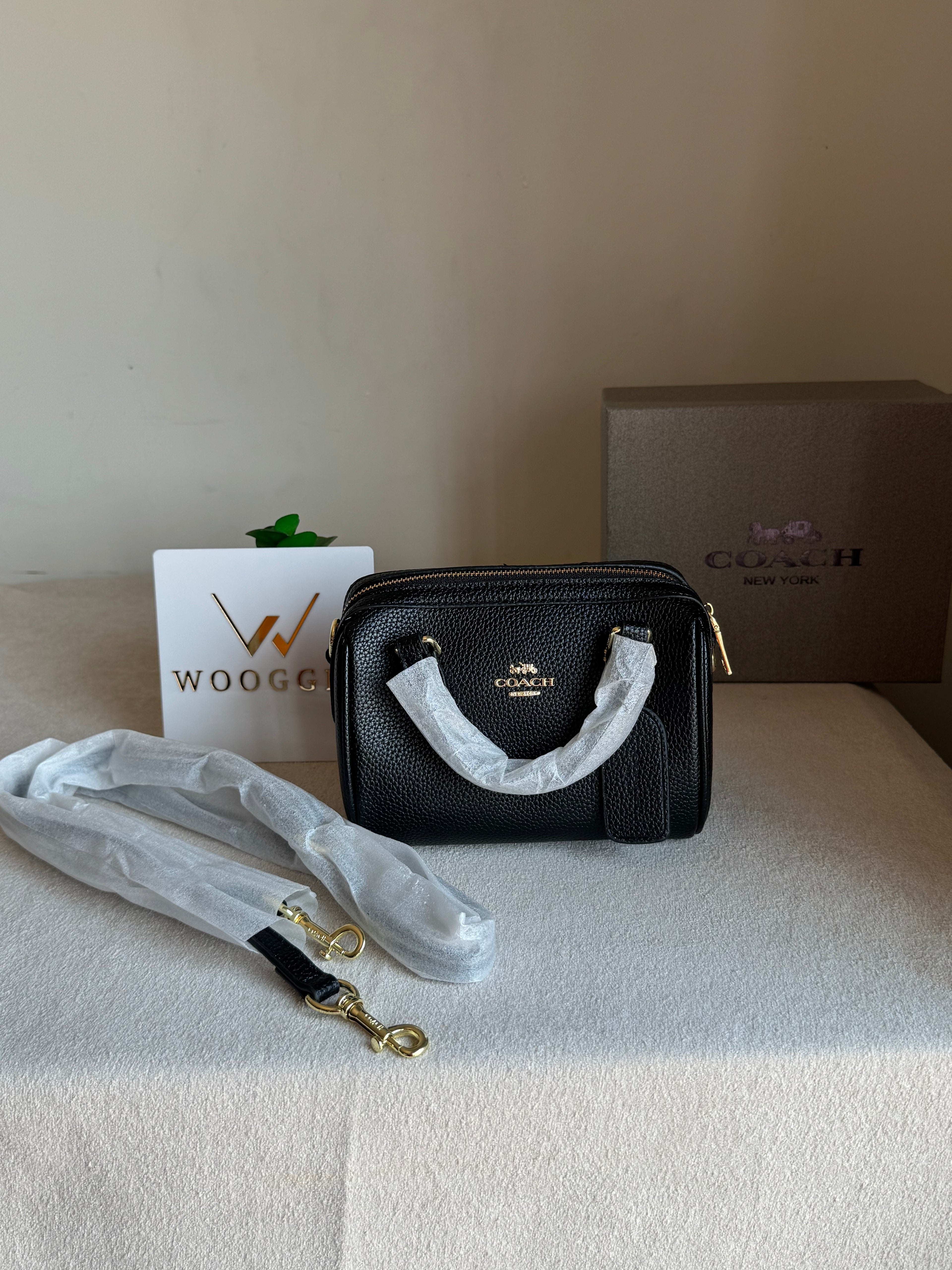 COACH Mini Duffle Bag PREMIUM with Long Strap BLACK - BOX PACKING