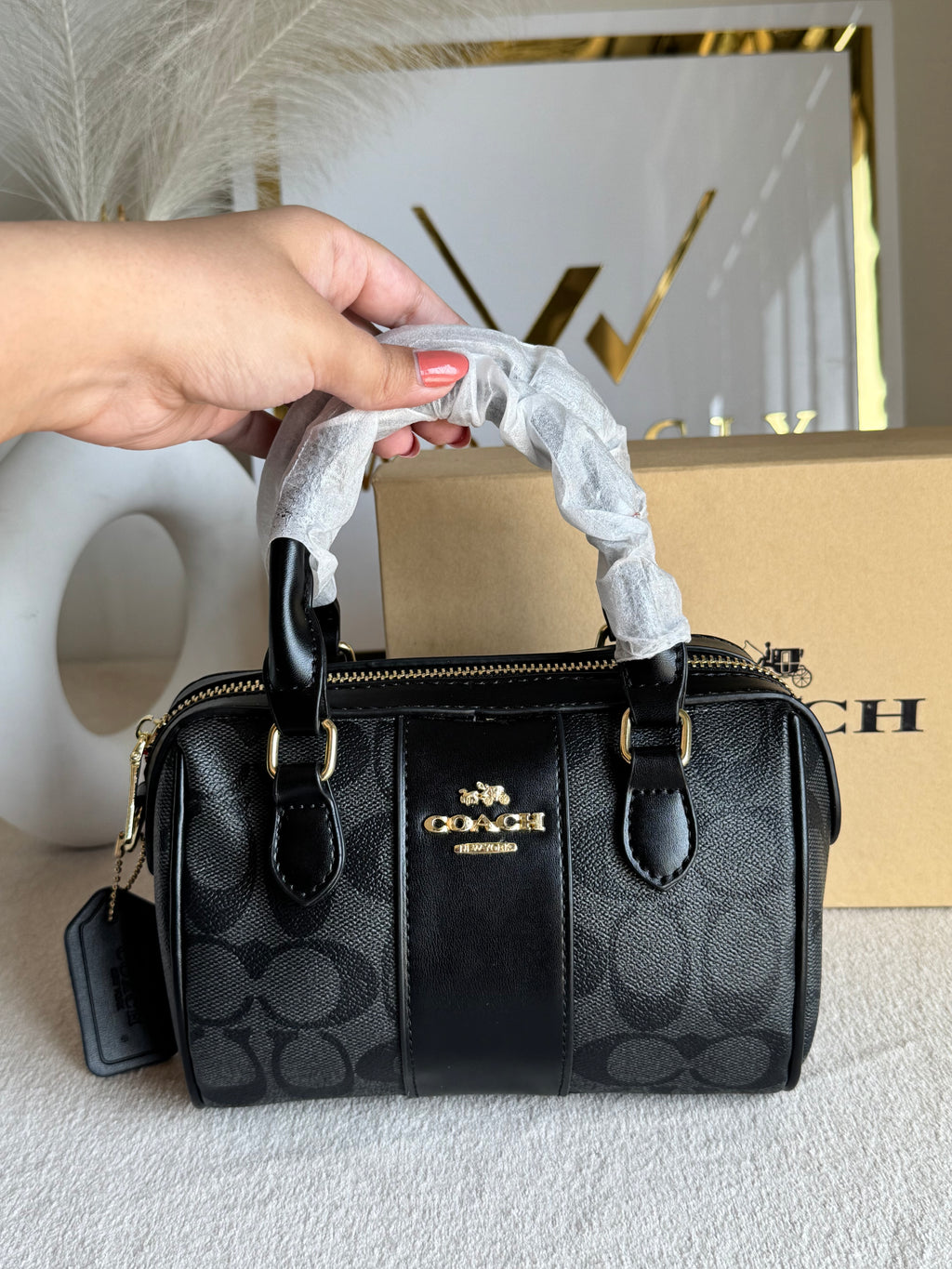 COACH Mini Duffle Bag PREMIUM with Long Strap (Black) - BOX PACKING