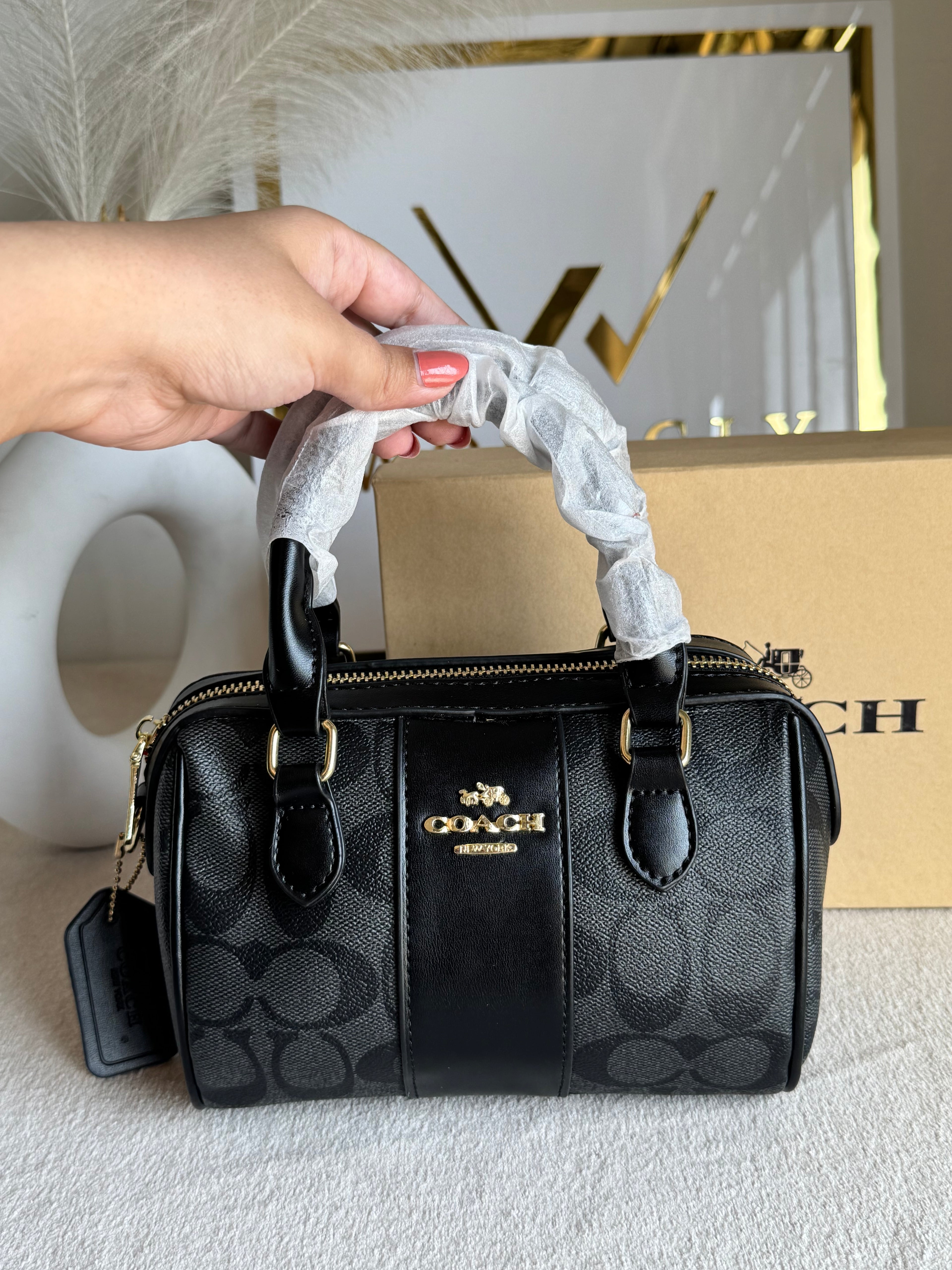 COACH Mini Duffle Bag PREMIUM with Long Strap (Black) - BOX PACKING