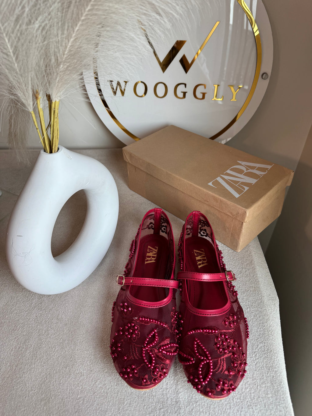 Zara Embroided Net Pumps - Maroon