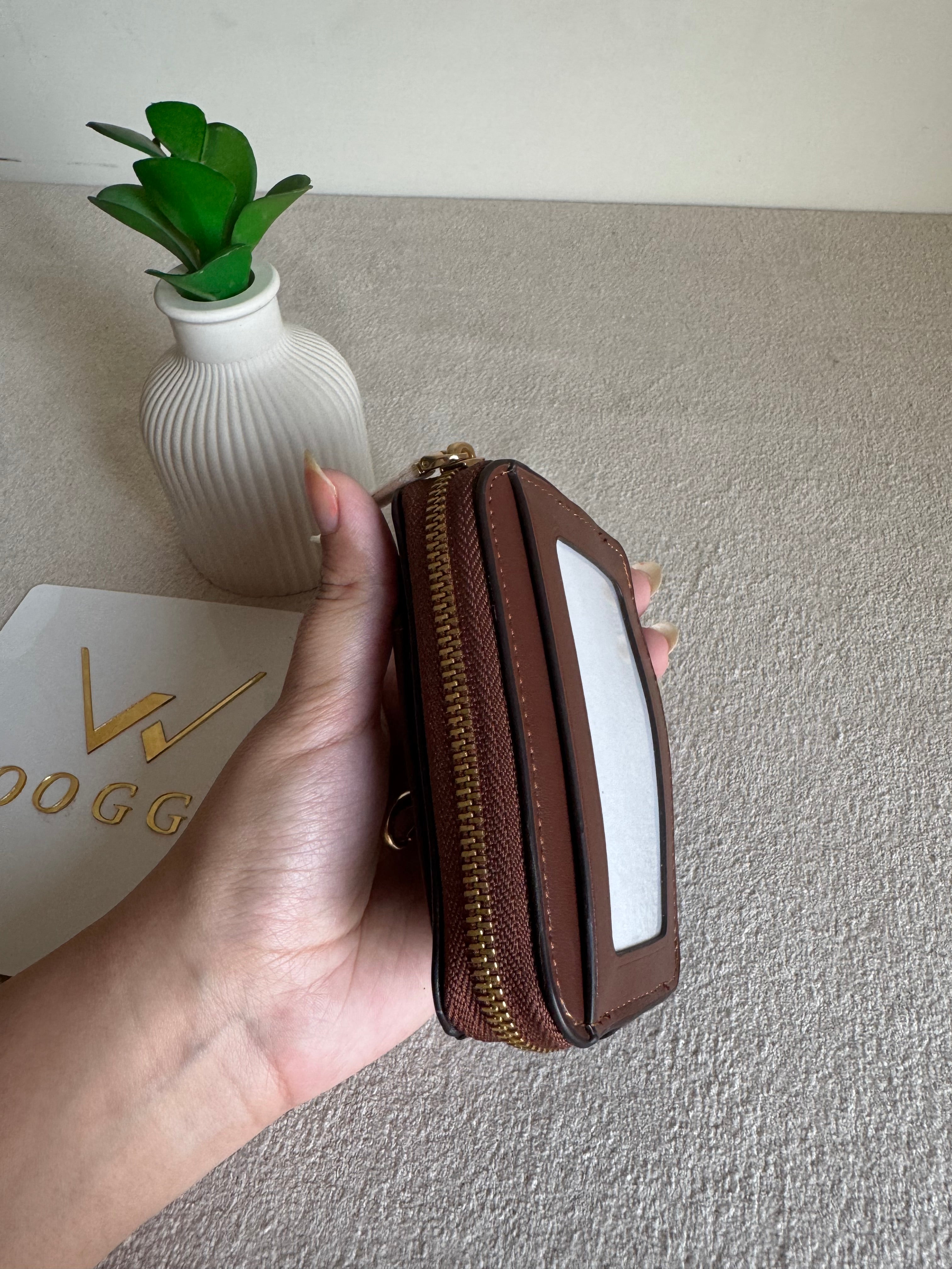 Coach Zip Card Case with Box Packing - Patterned Brown
